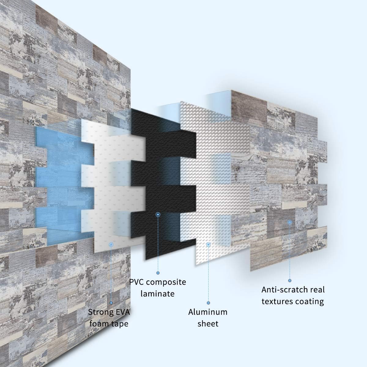 Art3d 10-Pack Peel and Stick Backsplash Tiles, 13.5 x 11.4 x 0.18in. Distressed Wood Tile for Kitchen Bathroom Fireplace : Tools & Home Improvement