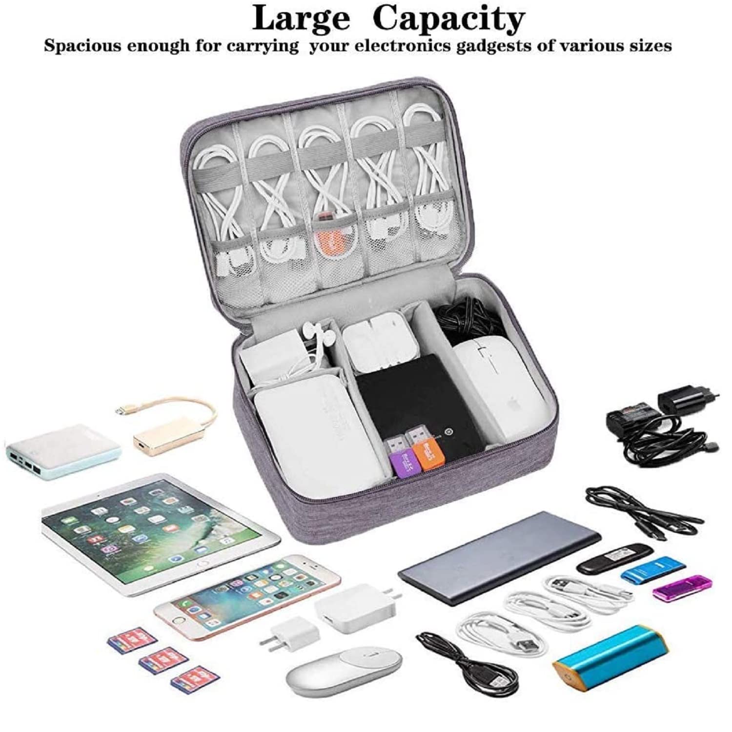 EZLOOT Multi functional Electronic Accessories Bag, Digital Organizer Case, Travel Storage Pouch for Cable, USB, Earphones, Portable Hard Drives, Power Bank (Grey) 4
