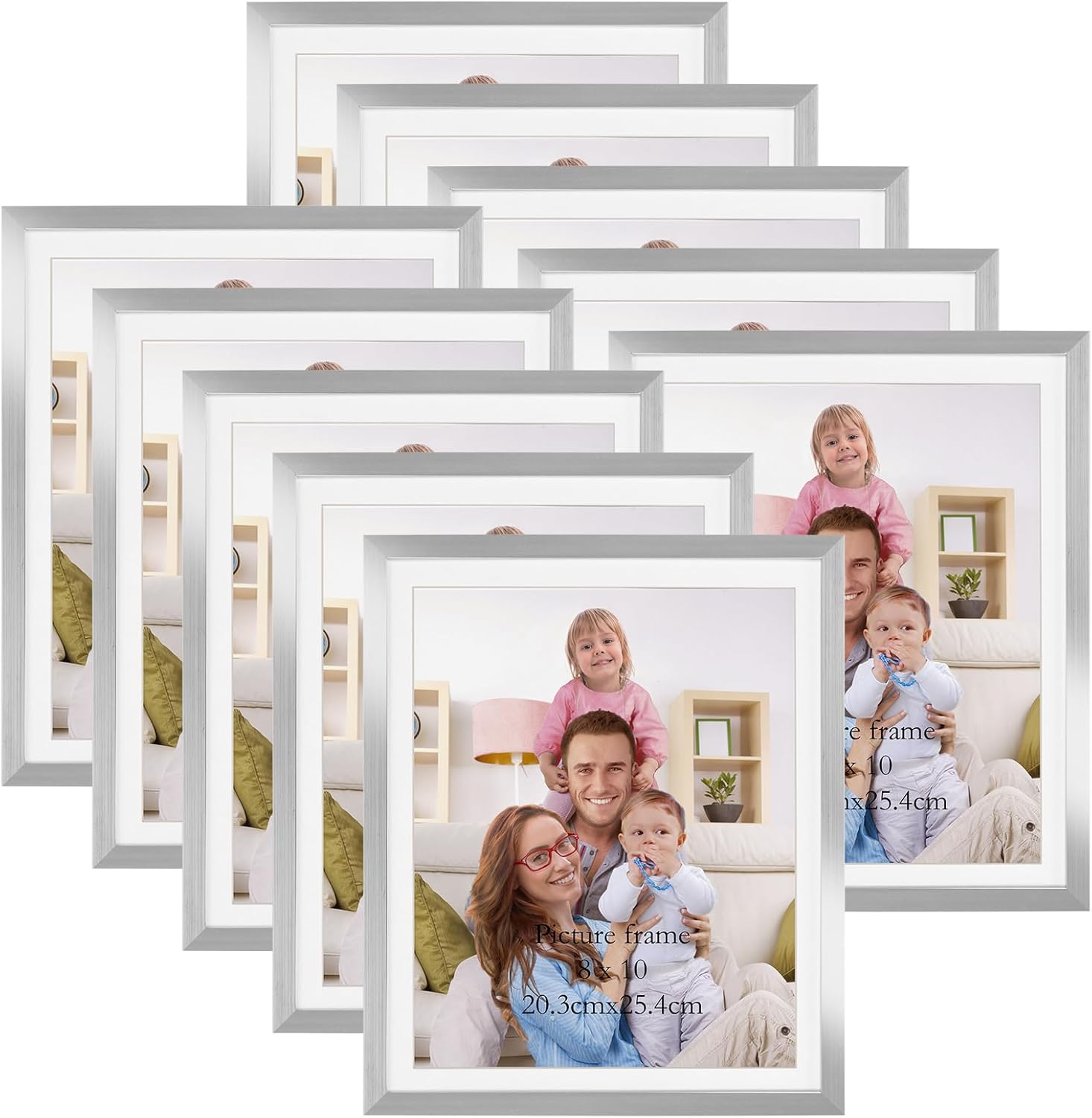 Giftgarden 8x10 Silver Picture Frame with Mat Set of 10