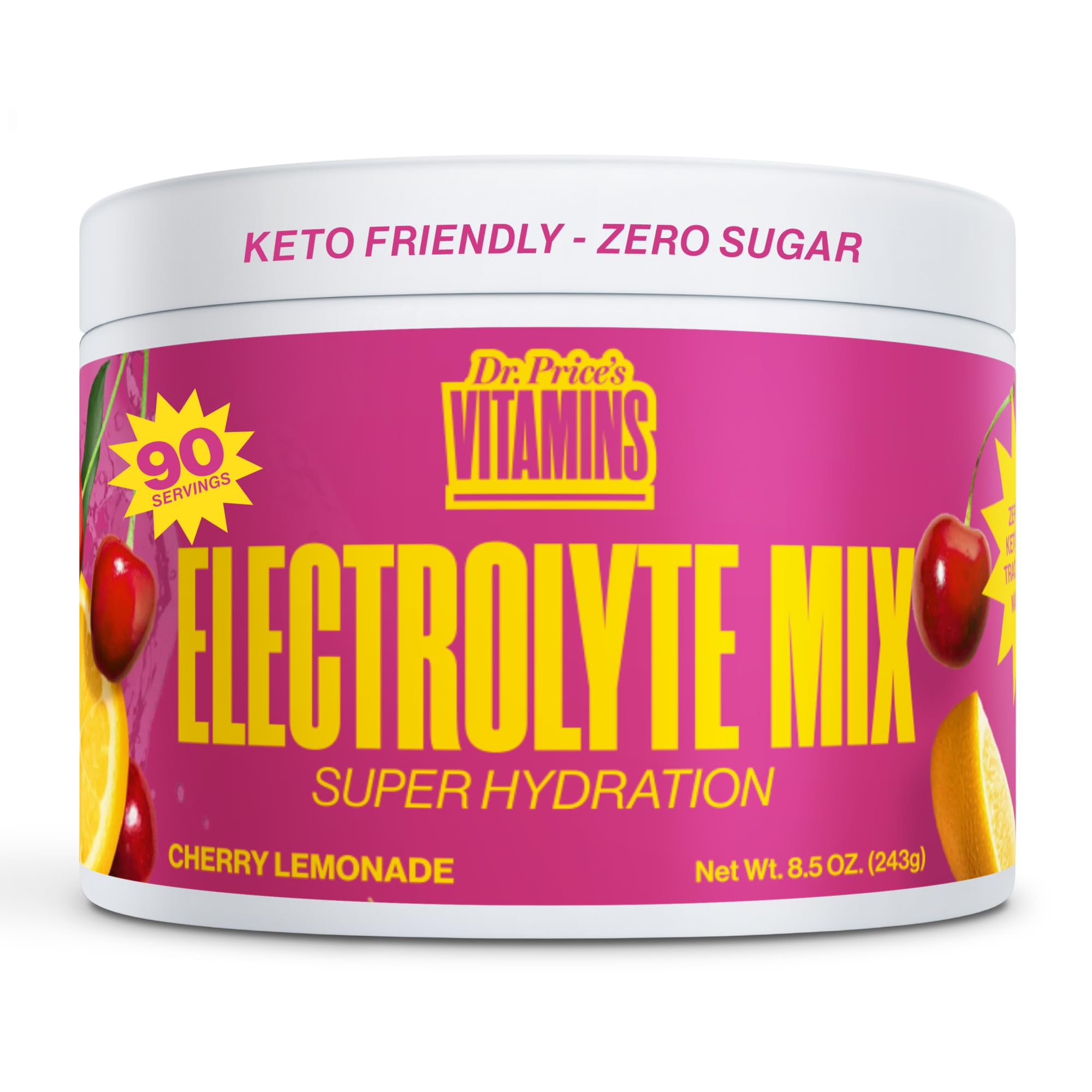 Dr. Price’s Electrolyte Mix | Sugar-Free Hydration Powder with 72+ Trace Minerals | No Sugar, Fast-Dissolving Electrolytes Powder Packets | Cherry Lemonade, 90 Servings