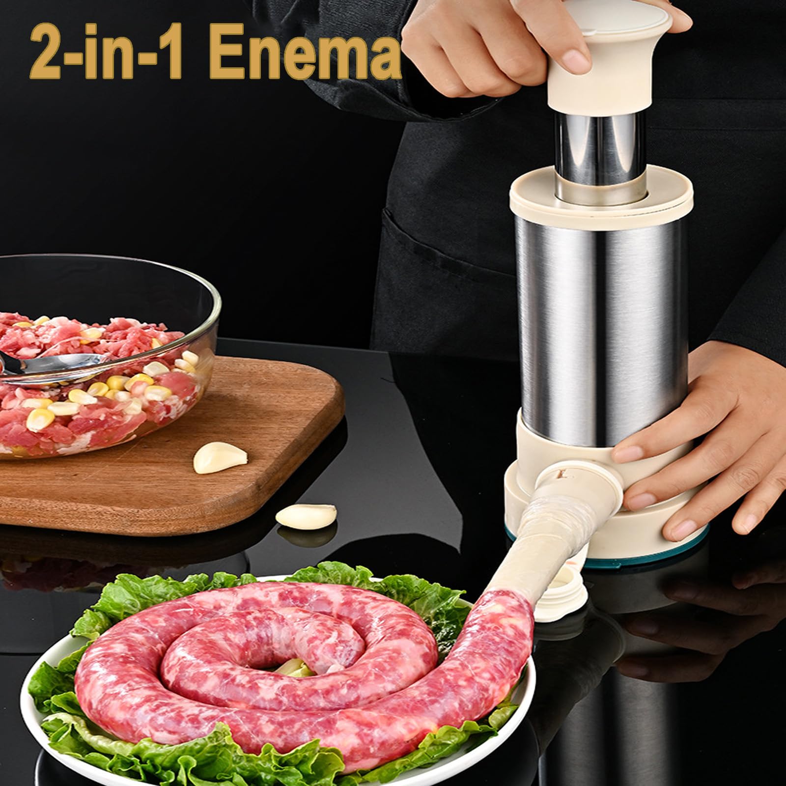 Embutidora De Chorizos 2 En 1, Embutidora De Salchichas De Acero Inoxidable, Máquina Manual Para Salchichas, Con 4 Tubo De Relleno De Salchichas, Rellenador De Cocina Para Salchichas Caseras