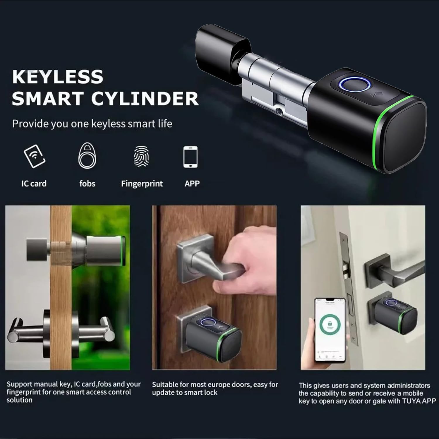 Elektronisches Türschloss,Fingerprint Haustür,Biotech Fingerabdruck-Schließzylinder,IP65,Mit RFID-Karte,Mit Bluetooth,Geeignet Für Türen Von 35-60mm(schwarz)
