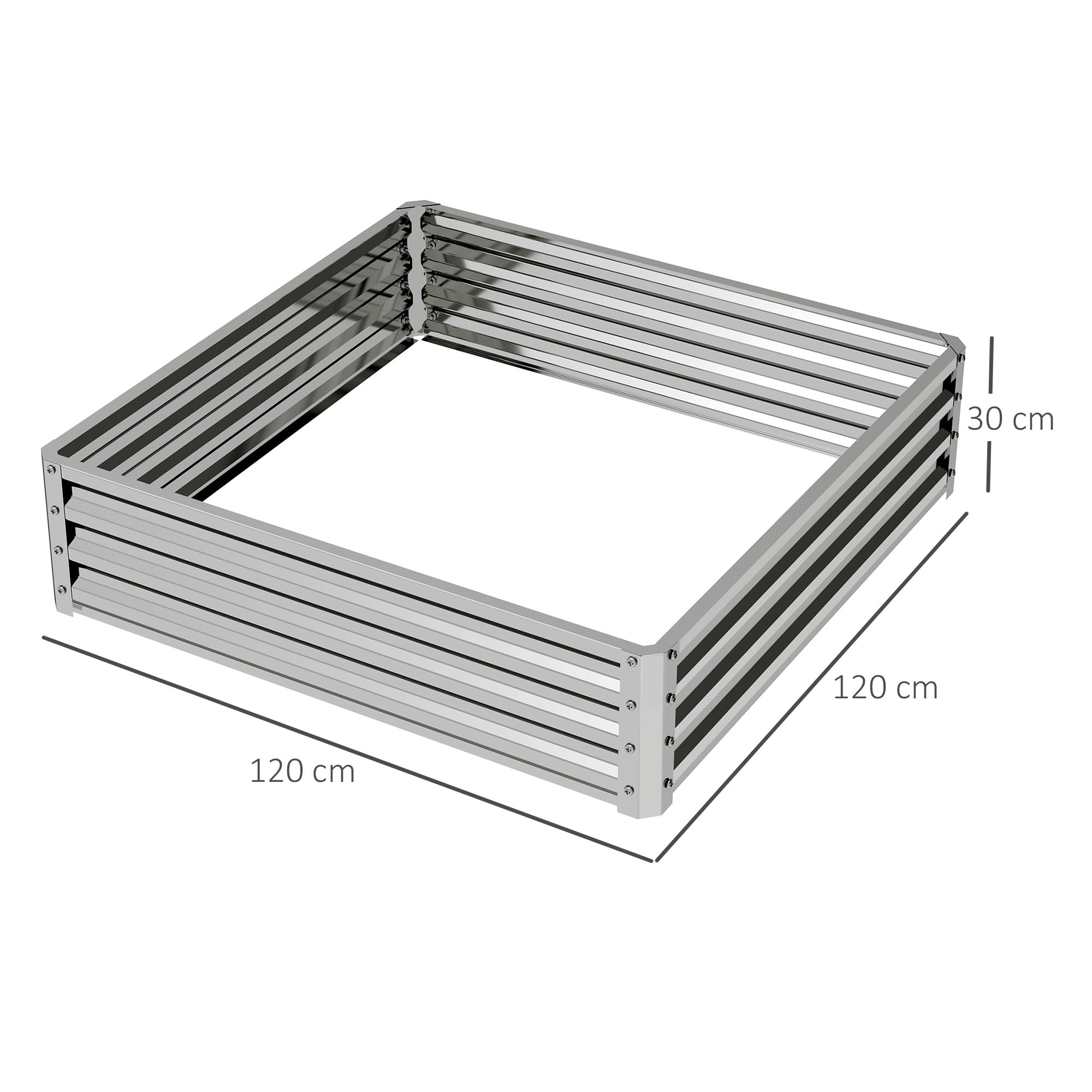 Outsunny Jardinière surélevée, bac à fleurs, parterre de légumes, bac à plantes, parterre d'herbes aromatiques pour jardin, terrasse, balcon, acier, argent, 120 x 120 x 30 cm