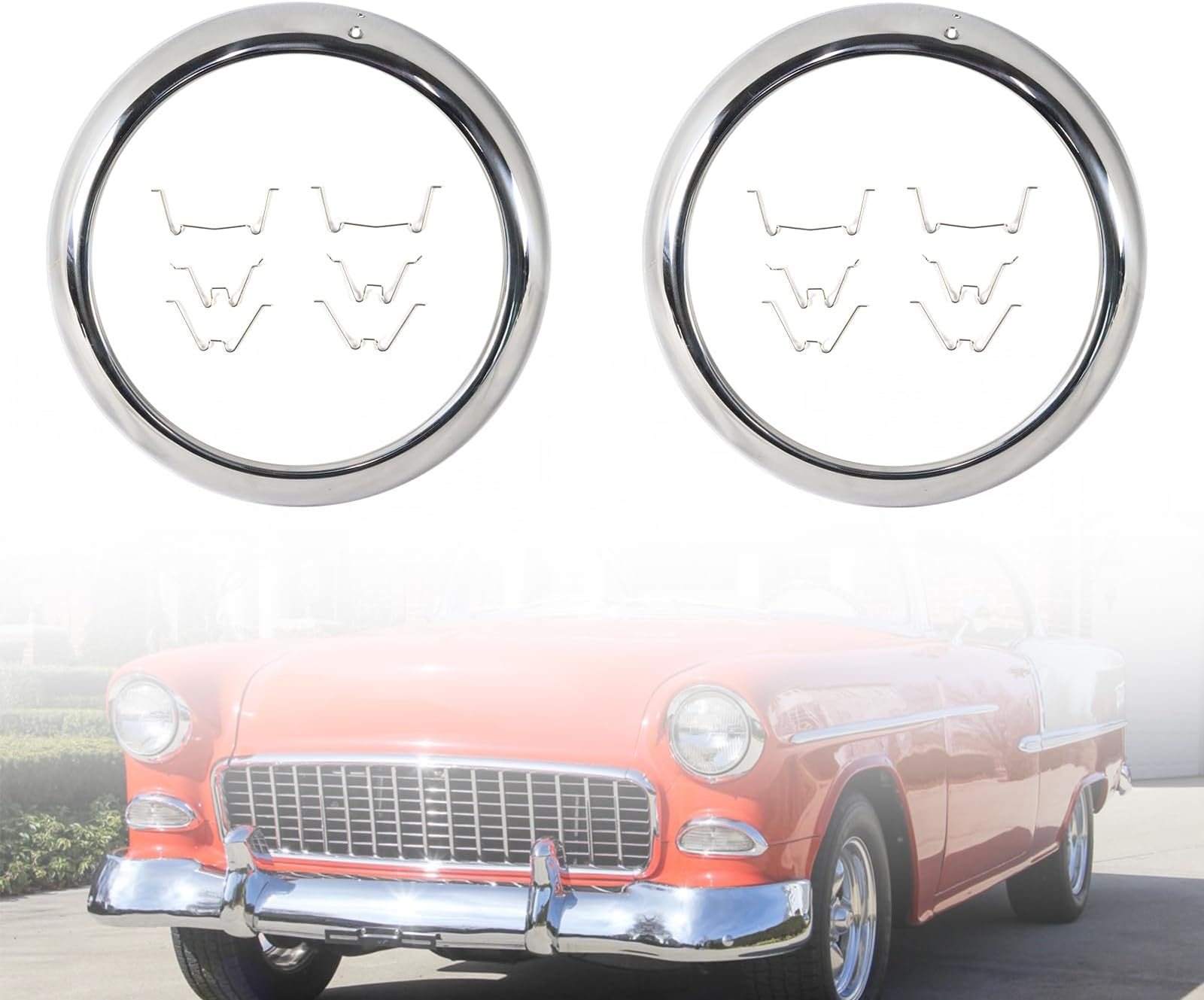 Headlight Bezels w/Hardware Compatible with 1947-1955 Chevy GMC Truck and 1949-1952 Chevy Passenger 2PCS Stainless Steel Polished Headlight Bezels Left and Right