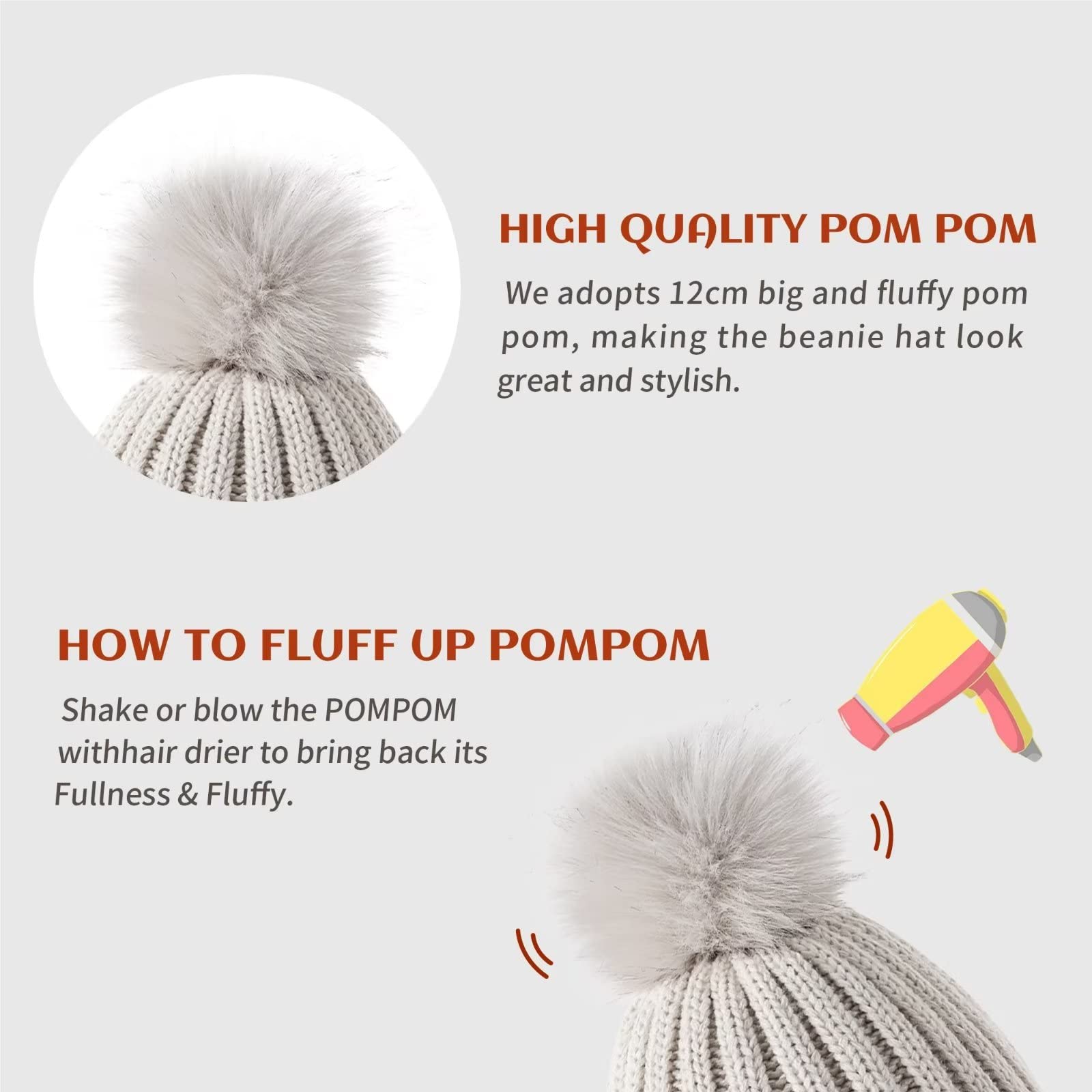 Gorro para mujer con pompón, paquete de 3, sombreros de invierno para mujer, gorro de calavera cálido de punto a la moda, gorro para mujer para clima frío, Avena+rosa+púrpura 5