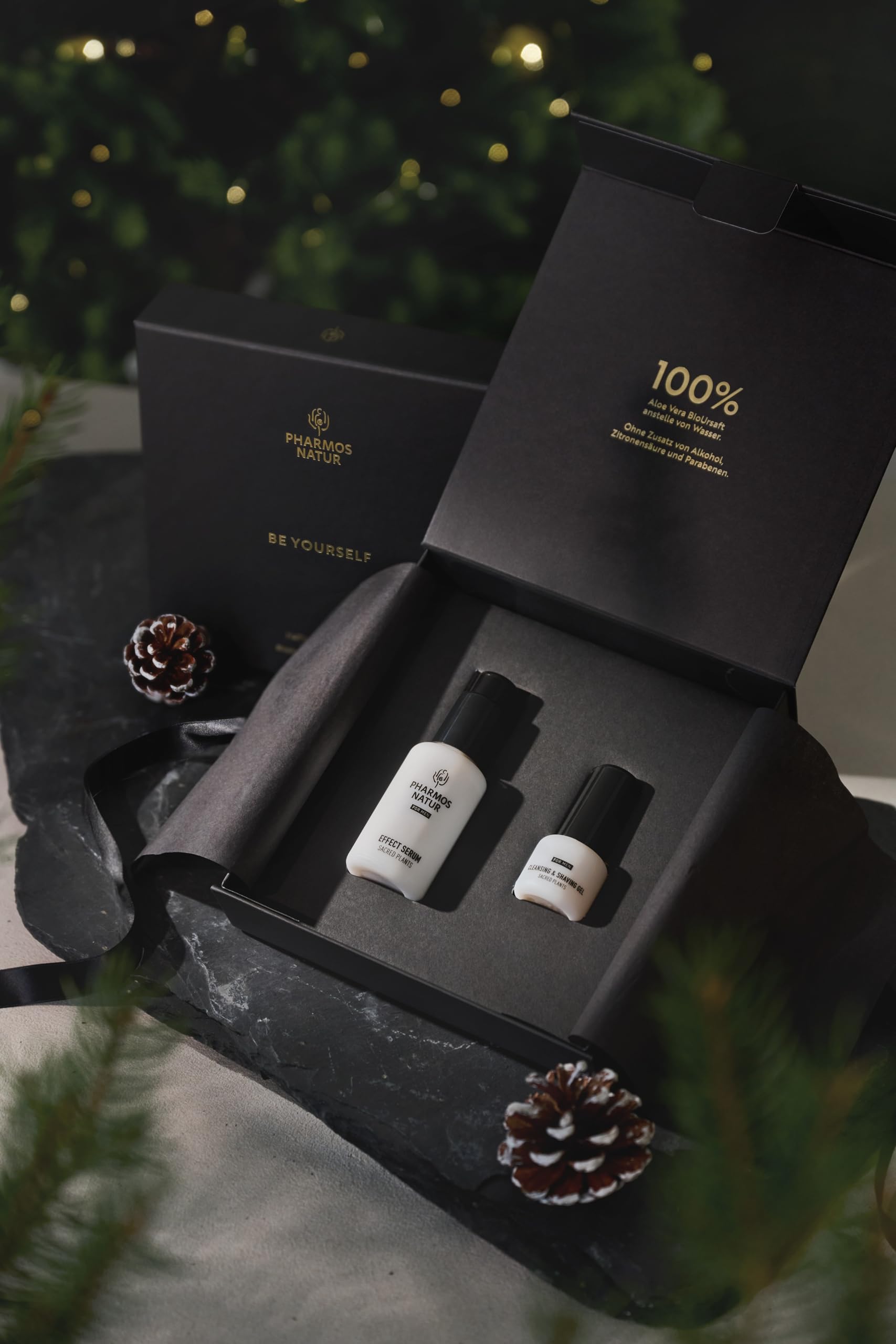 Pharmos Natur Be yourself - Männer Geschenkset, Naturkosmetik Pflegeset mit Cleansing, Shaving Gel und Effect Serum für Gesichtspflege Rasur und tägliche Männerpflege, Wellness Ritual