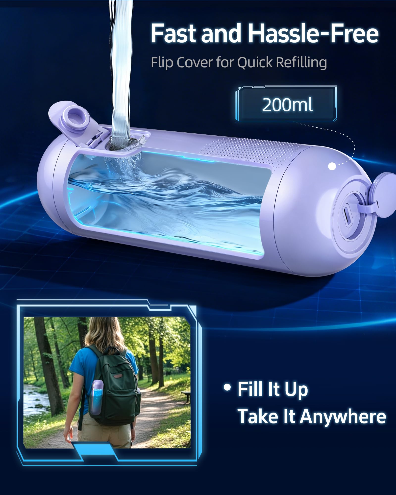 Bidé portátil eléctrico para viajes, botella de higiene íntima por USB-C | Pulverizador, depósito de agua plegable de 200 ml (6,8 oz) para acampada, 2000 mAh, cuidado personal para hombres y mujeres.