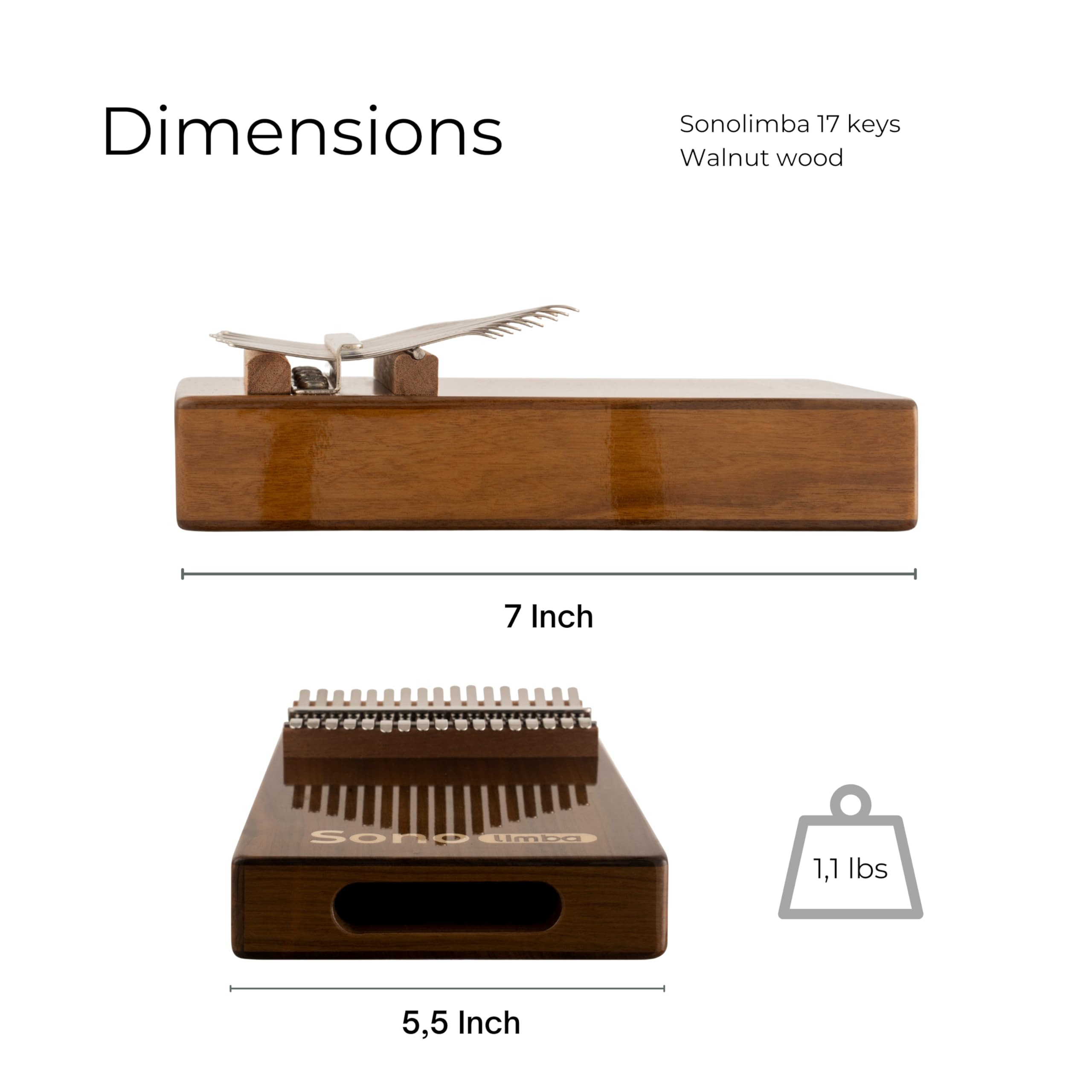 Kalimba avec 17 clés - Piano à pouces en bois de noyer de haute qualité. Piano portable avec pochette et livre de chansons. Instrument de musique. Percussion à main pour enfant ou adulte