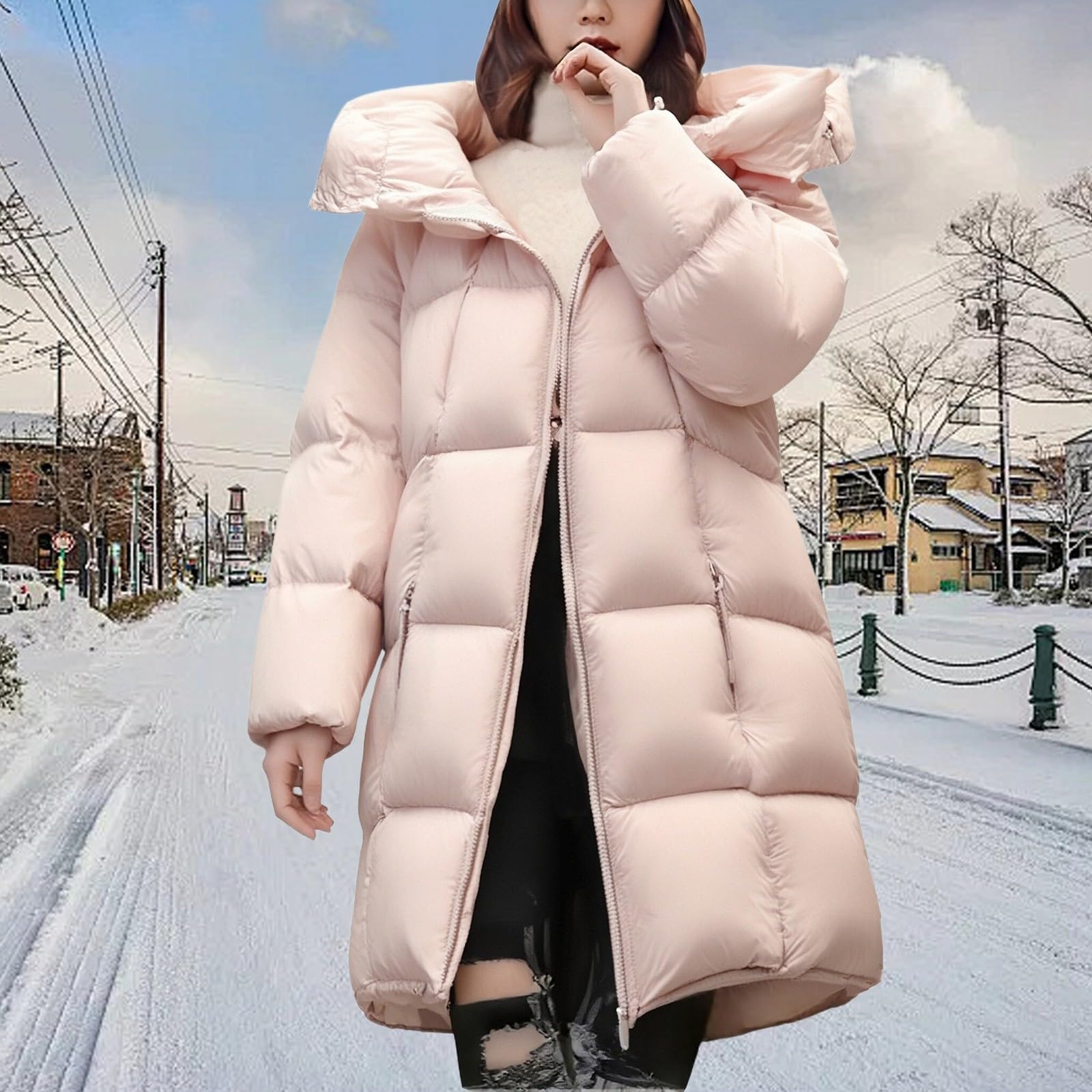 Giacca Donna Invernale Lunga con Cappuccio Giubbotti Invernali Donna Caldo