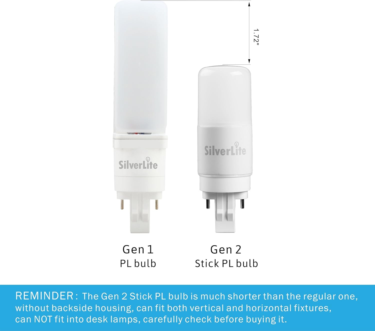 Silverlite 5w(13w CFL Equivalent) LED Stick PL Bulb GU24 Base, 500LM, Warm White(3000k), 120-277 Voltage, UL Listed, 10 Pack