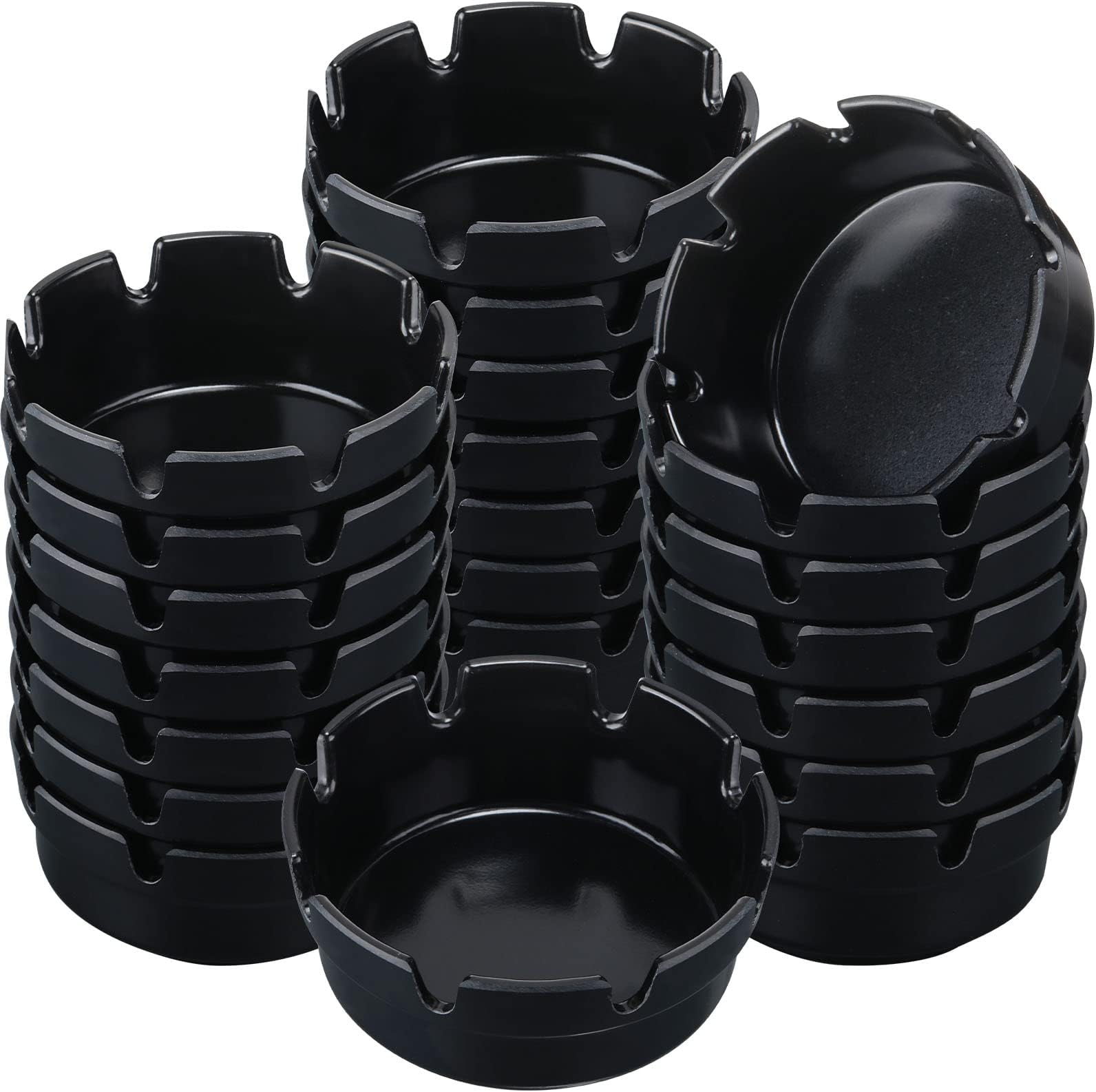 Reginary 24 Pieces 4" Ashtrays Bulk Round Ash Tray Outdoor Home Ashtrays for Patio Outdoor Restaurant Kitchen Table Indoor Decoration (Black)