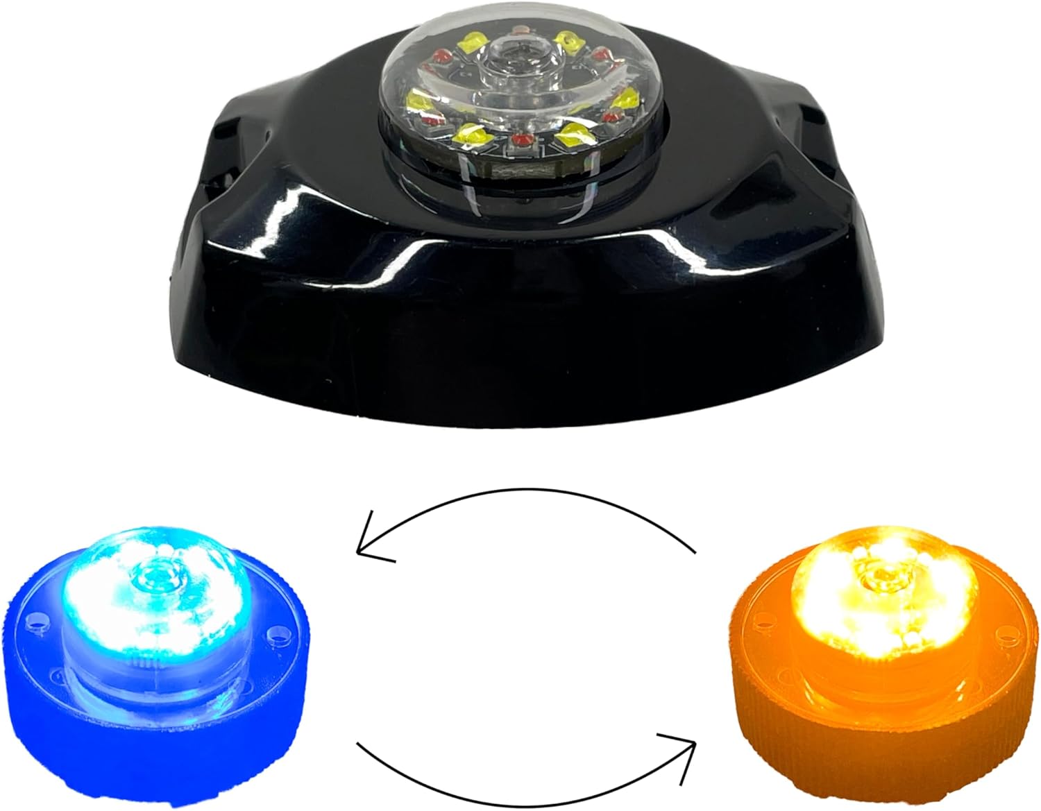 Dual Color [Amber/White/Blue/Red] High Intensity Hideaway Emergency Warning Strobe Light Internal Flasher/Driver & Surface Mount Flange Included [6pcs 3W LED Diodes per Color] (Blue/White Dual)