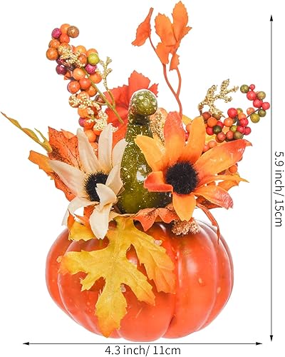 Miniatura 2 de Mini calabaza artificial con flor y hoja de arce para exteriores, Halloween, otoño, Acción de Gracias, centros de mesa, decoraciones