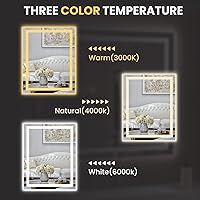 Vista 6 de LOAAO Espejo de baño LED de 28 x 36 pulgadas con luces, antiniebla, regulable, retroiluminado + iluminado frontal, espejo de tocador de baño