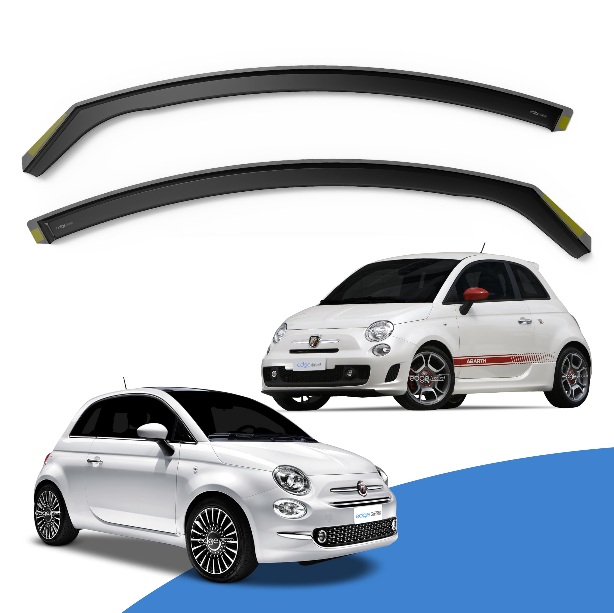 EdgeVisors Wind Deflectors | Fits: FIAT 500/FIAT ABARTH (2007-onwards) 3 Door Hatchback 2pc Set | In-Channel Rain Guards for Wind, Rain & Sun Protection, Easy Installation - Tinted
