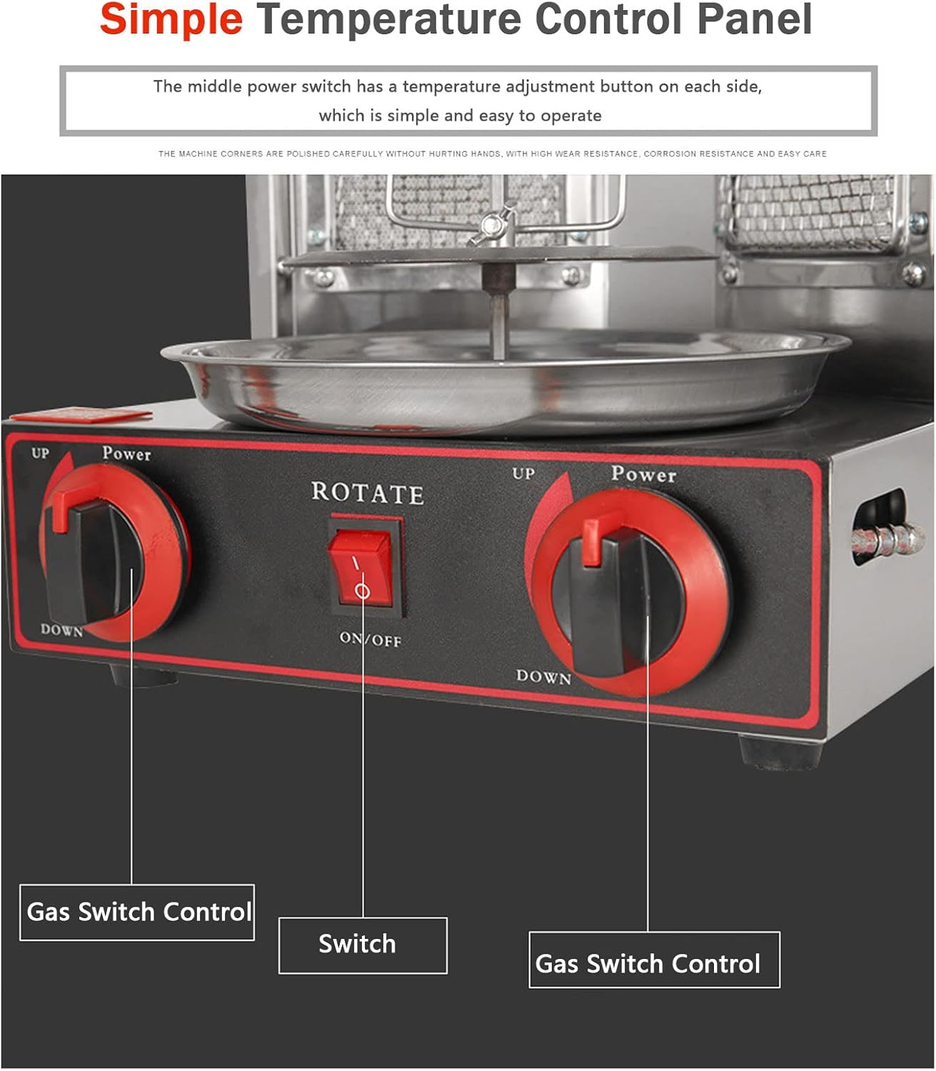 Countertop Gas Vertical Rotating Oven, Rotisserie Shawarma Machine, Kebob Machine, Stain Resistant & Energy Efficient with Heat Resistant Door, for Chicken Roaster, Tacos Meat