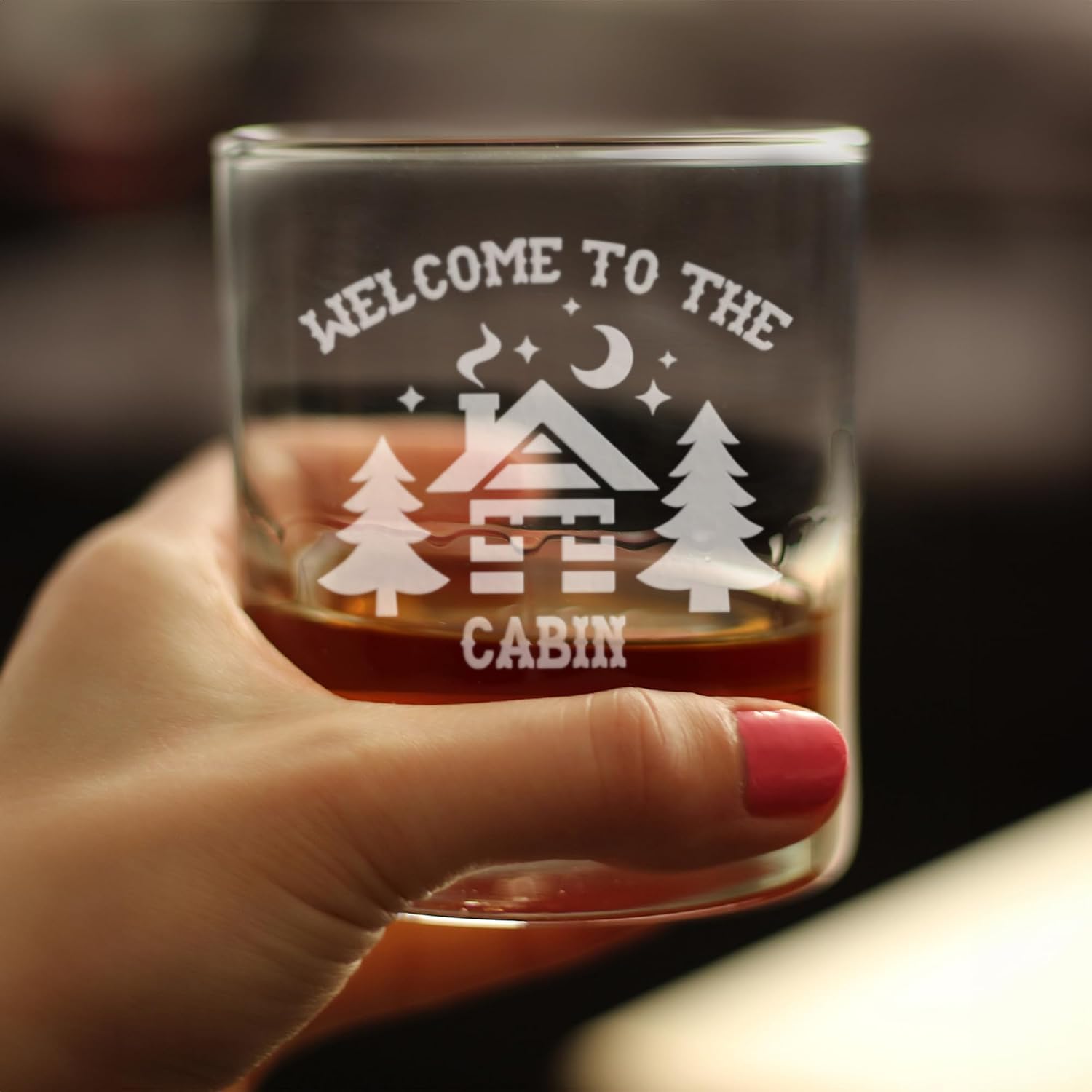 Bevvee Welcome To The Cabin - Whiskey Rocks Glass Gifts - Rustic Themed Gifts and Cabin Decor Large - Set of 4-10.25 Oz Glasses