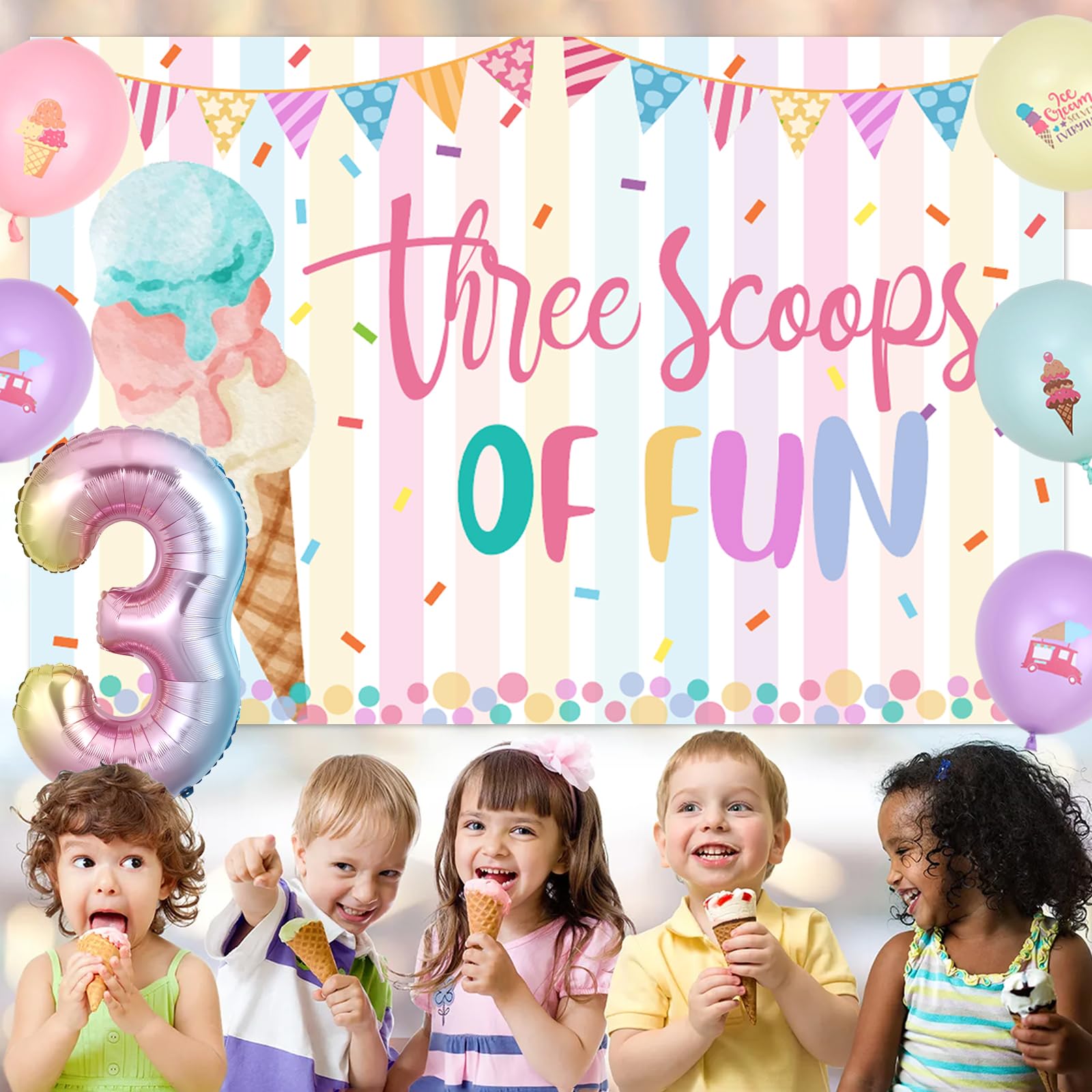 3er-Set Eiscreme-Wimpel „What's The Scoop?“ – Deko Für Babyparty, Geschlechtsoffenbarung