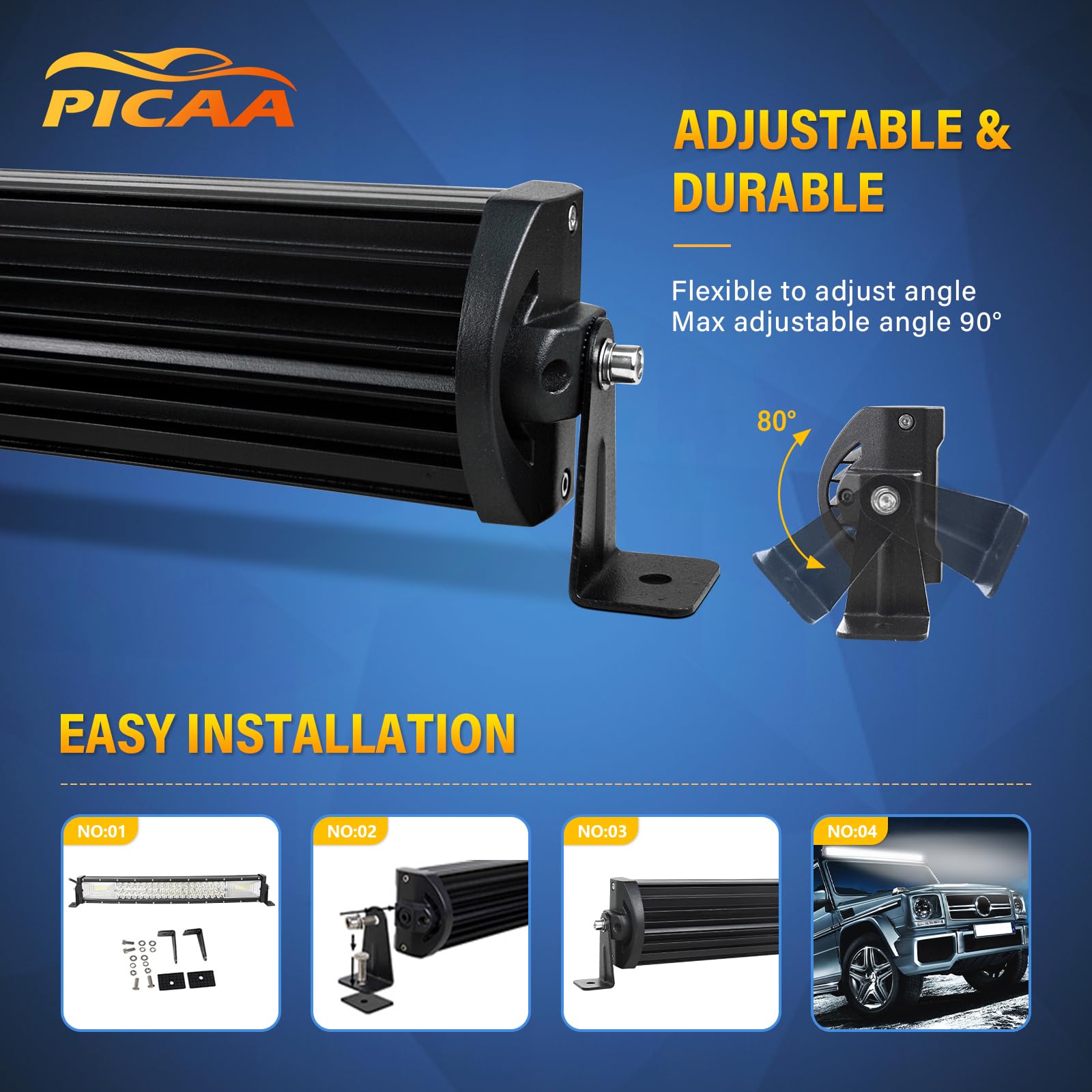 PICAA 52 Pollici 130cm 675W Barra LED Fuoristrada con 12V Cablaggio Kit, Tripla Rows Bianca 6000K Barra Luce di Lavoro Led, Fari Led Impermeabile per Auto Camion 4x4 Trattore SUV ATV