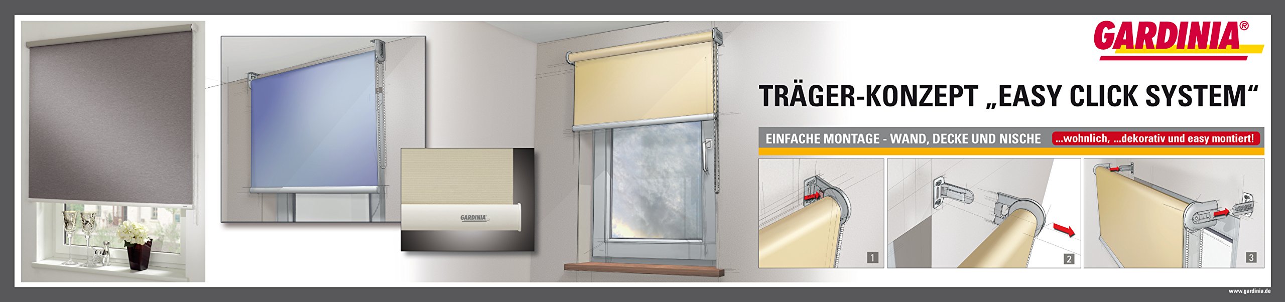 GARDINIA Store Enrouleur à Traction latérale, Montage au Plafond, Mural ou sur Niche, Transparent, Opaque, Kit de Montage Inclus, Blanc, 122 x 180 cm (LxH)