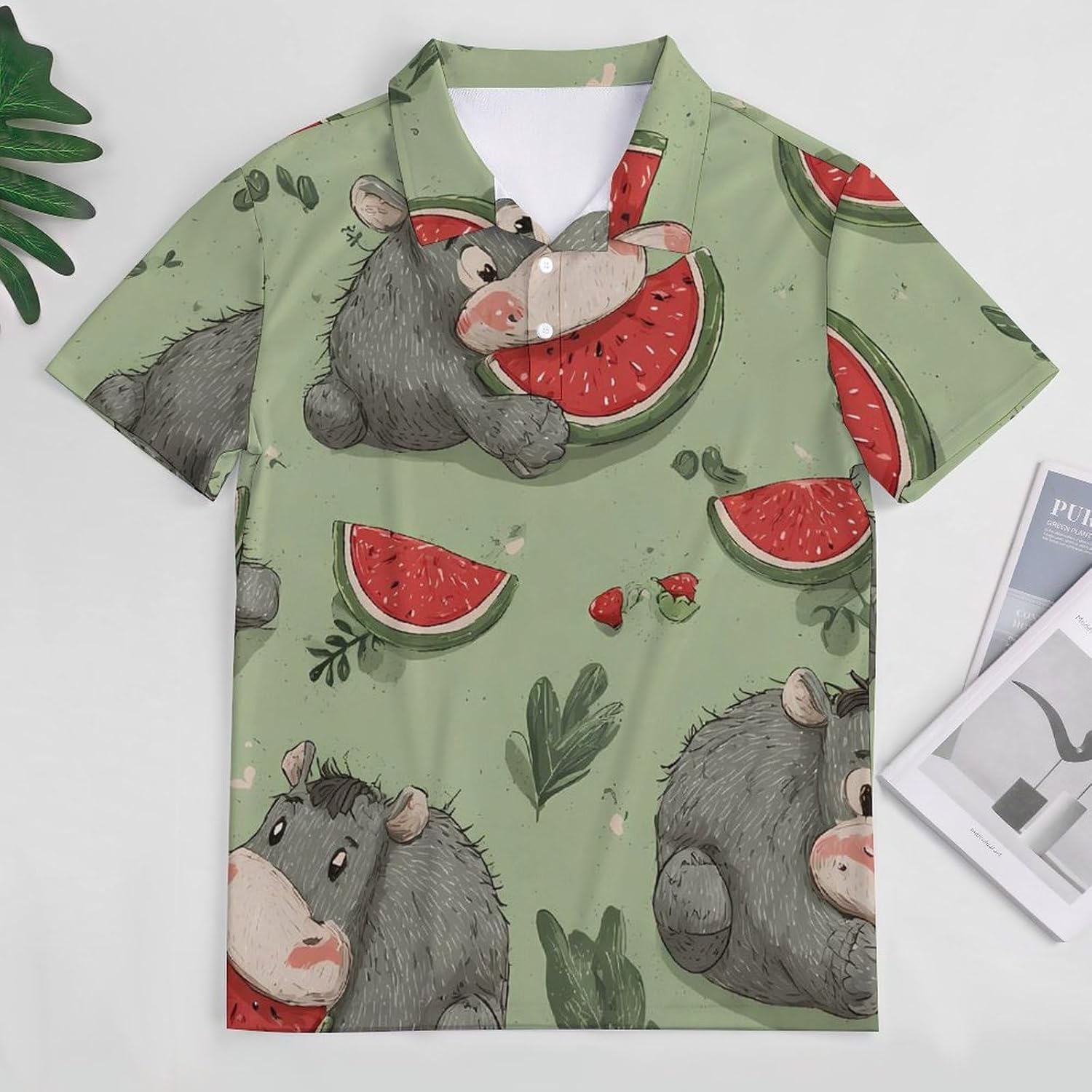 Donkey Watermelon Men's Polo Golf Shirts Collared T-Shirt | short sleeve,three button,quick dry,machine washable,summer tee top