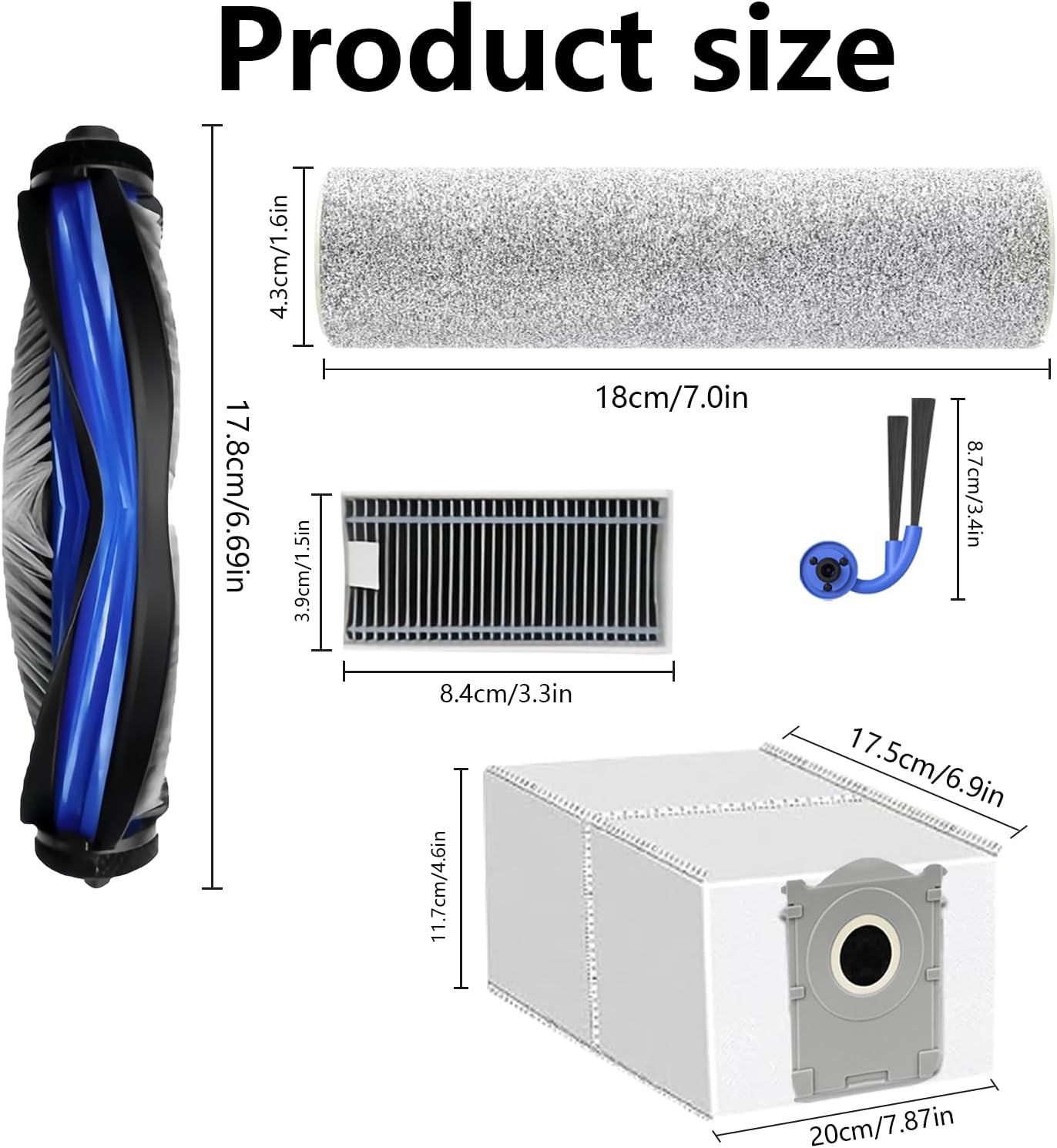 Replacement Part for Ecovacs Deebot X9 Pro Omni Robot Vacuum Cleaner, 1 Main Brush, 1 Roller Mop Pad, 4 Filters, 6 Side Brushes, 6 Dust Bags, X9 Pro Omni Accessories Kit 20 Pcs