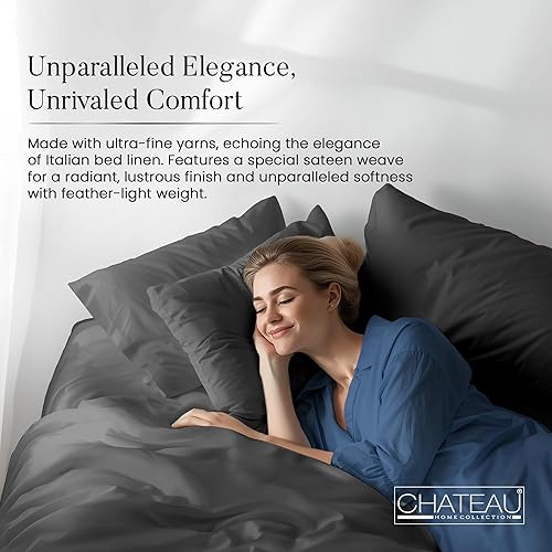 Miniatura 5 de CHATEAU HOME COLLECTION Sábanas 100% algodón tamaño King, tejido de satén de lujo de 1000 hilos, bolsillo profundo de 15 pulgadas, lavable a