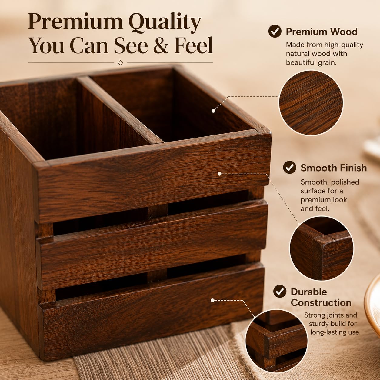 Wooden Spoon Holder - Cutlery Rack for Dining Table -4 Wooden Spoon Holder - Cutlery Rack for Dining Table -4