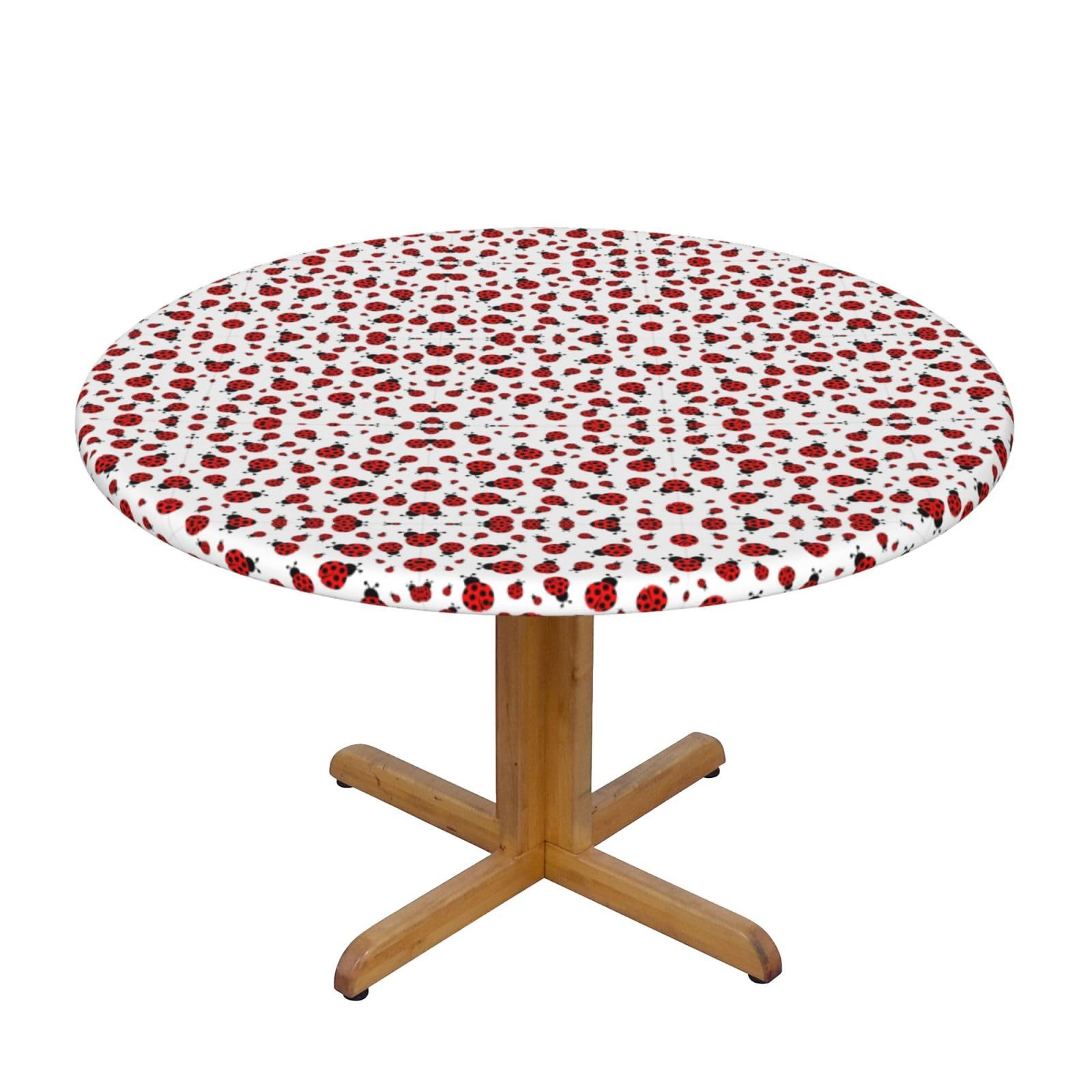 ZQYTGFDC Ladybug M Decorative Round Tablecloth Waterproof Anti Stain Oil Proof Size for 40 50 inch