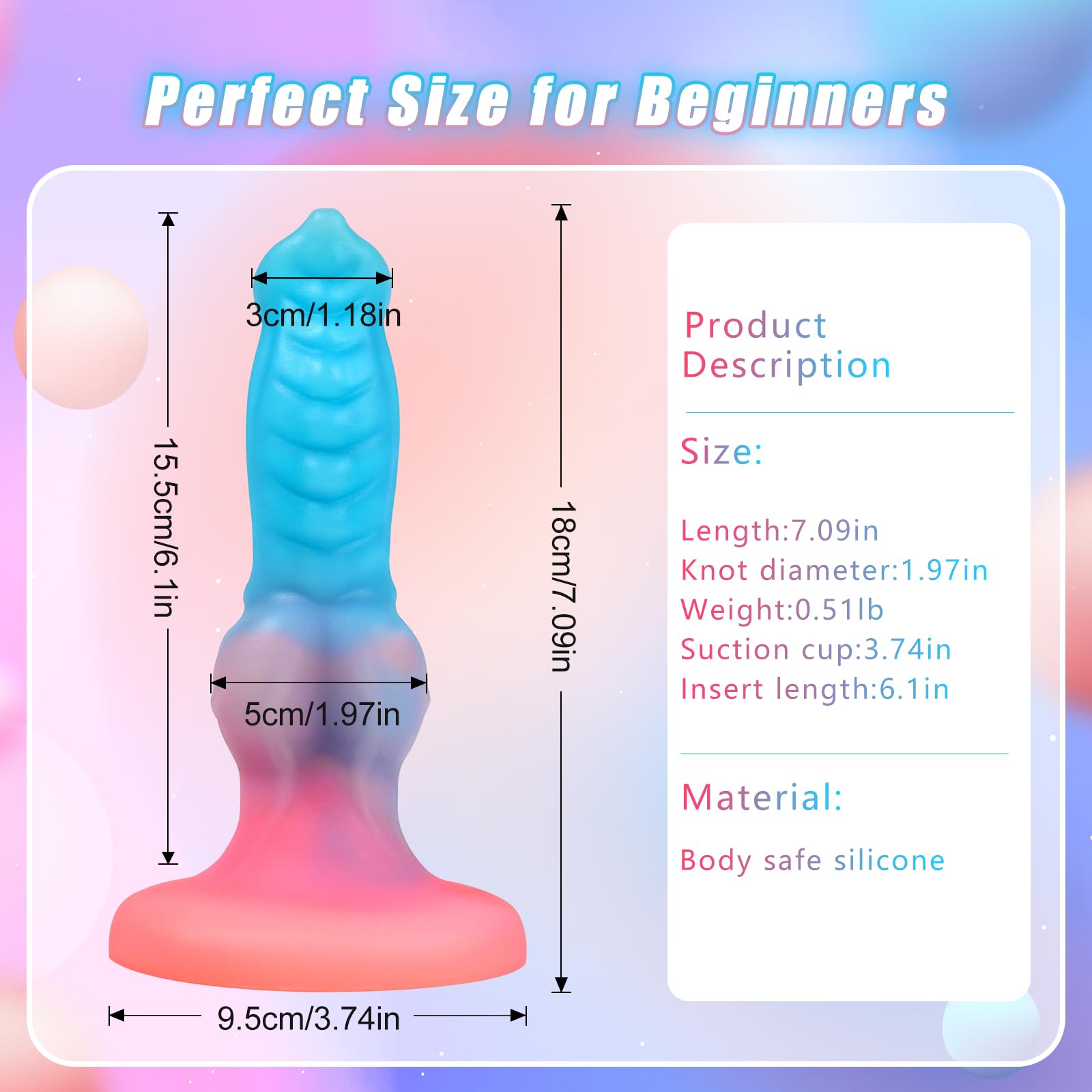 Luminous Dog Dildo for Women, 7'' Small Fantasy Monster Anal Dildo with Strong Suction Cup, Liquid Silicone G-spot Realistic Dragon Dildo for Prostate Massage, Adult Sex Toys for Women, Men