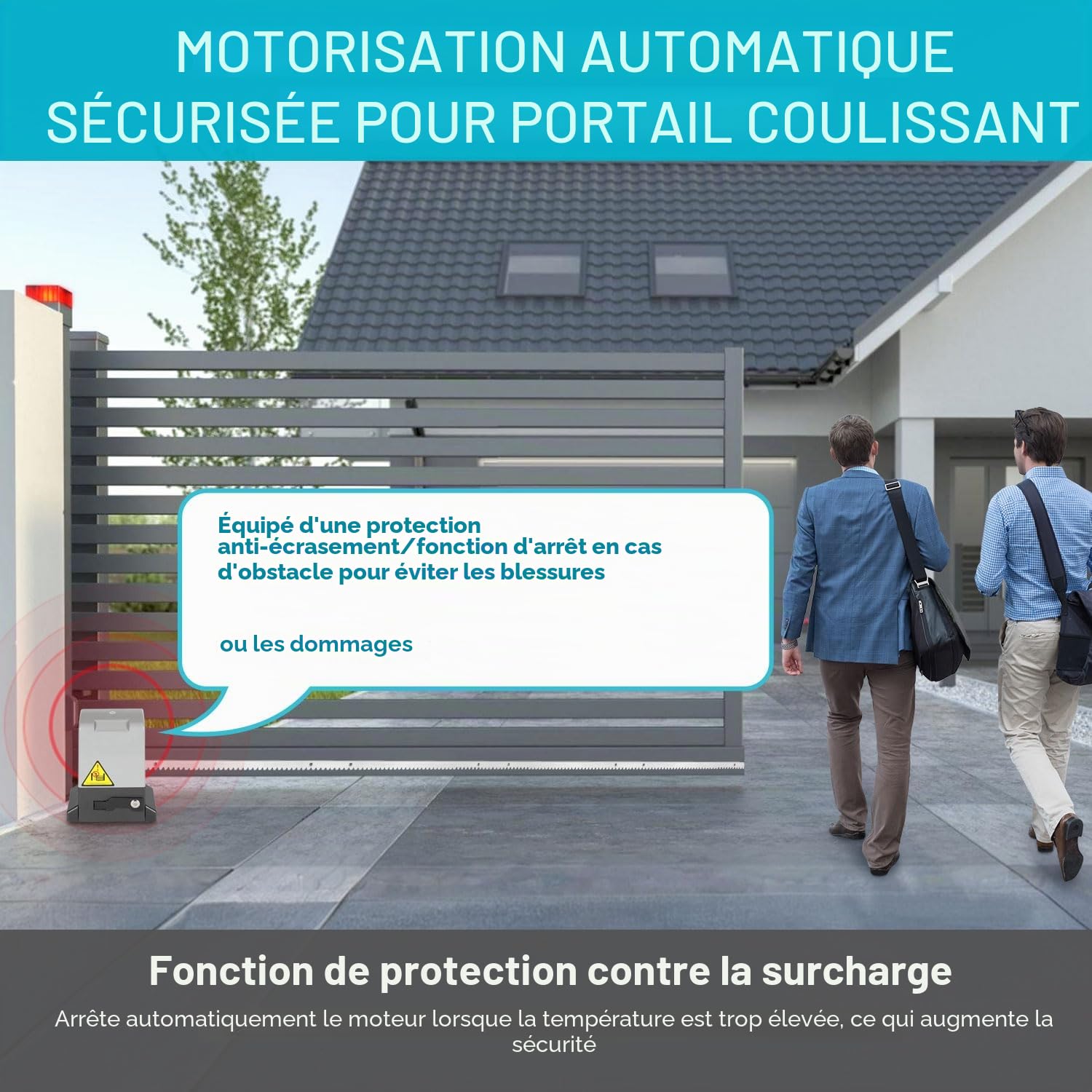370W Moteur de portail battant Automatique Moteur de portail coulissant 12M ouvre-porte de garage jusqu'à 800 kg, portée de la télécommande 50M, avec 2 télécommandes
