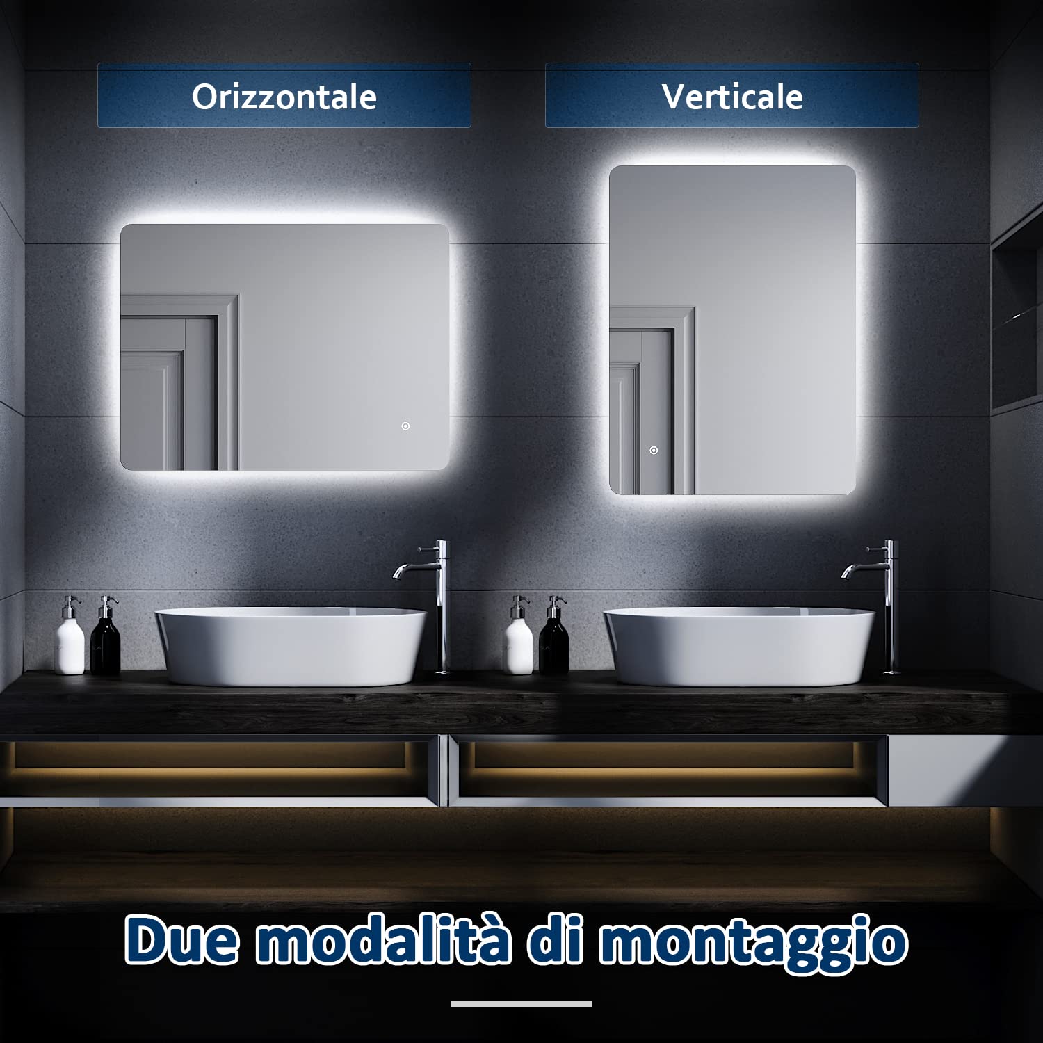 SONNI Specchio Retroilluminato Bagno a LED,Specchio da Parete Moderno da Luce Bianco IP44 Impermeabile Risparmio Energetico (80x60 cm)