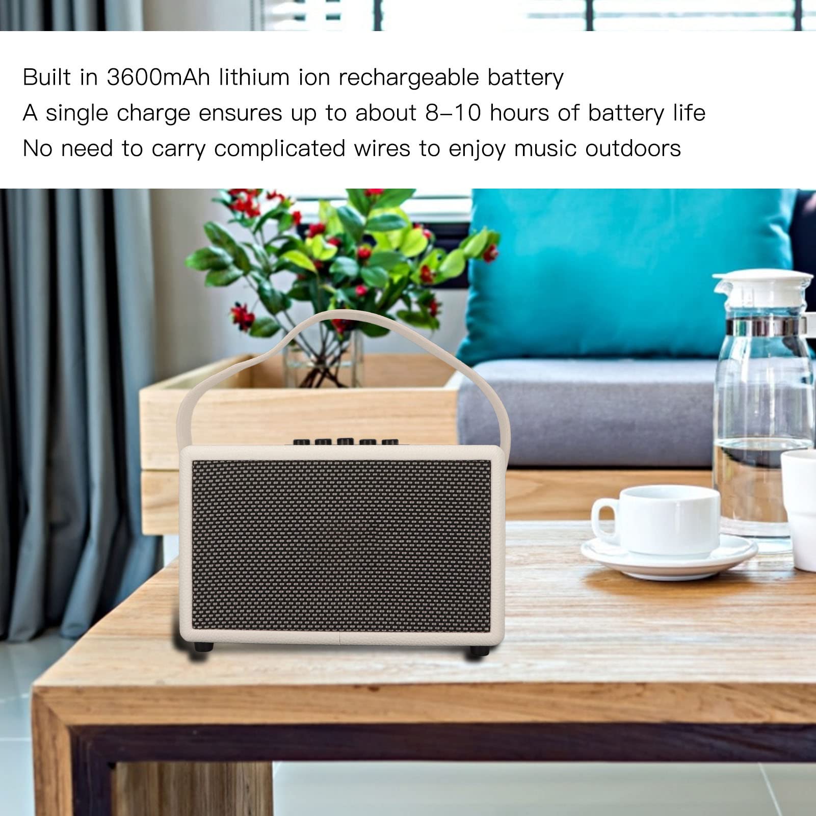 Wakects Pelle Vintage Altoparlante Bluetooth, Manopola Retro, 3600mAh