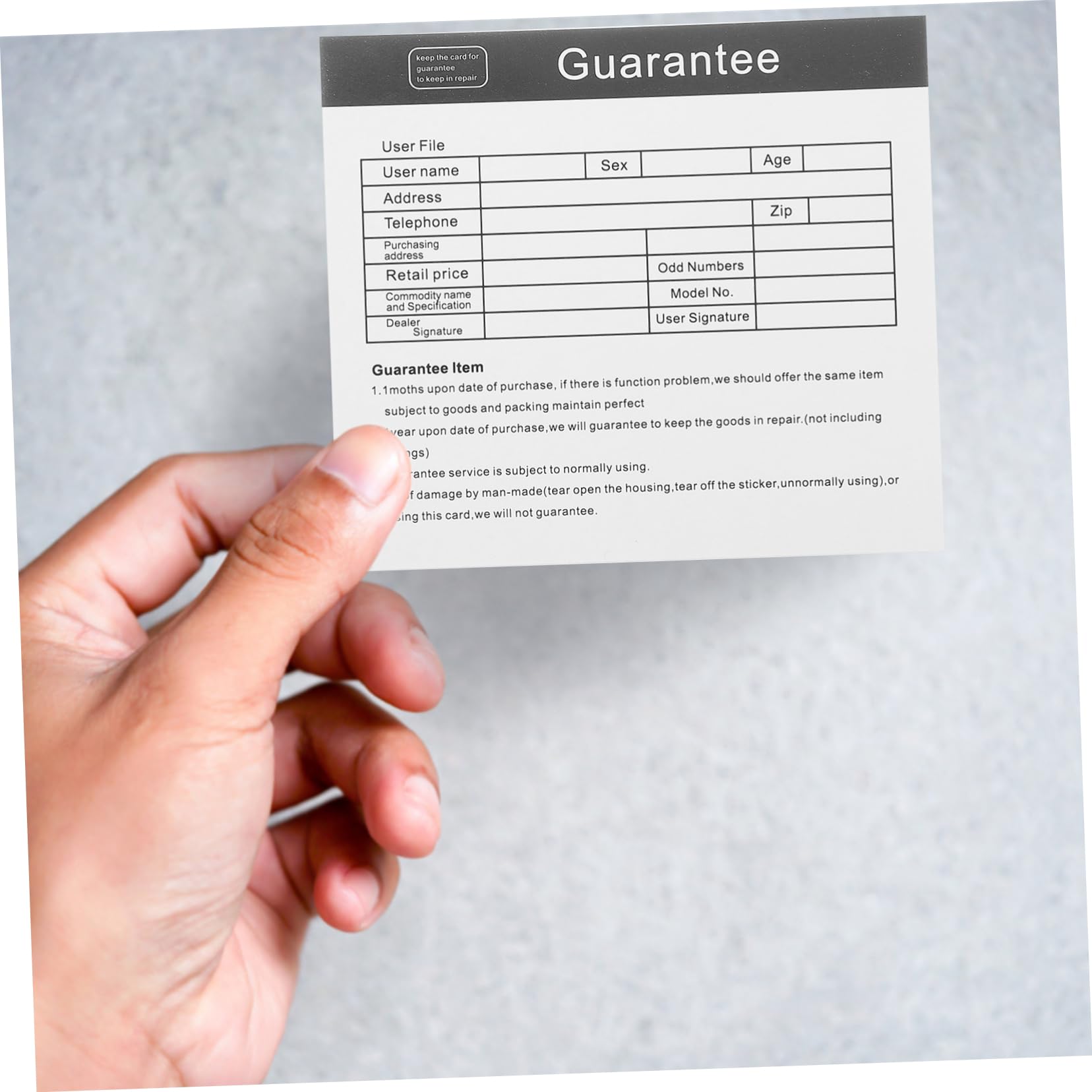 CALLARON 4 Sätze Garantiekarte Für Geräte Englische After- -karten Leere Kundendienstkarte Gerätewartungskarten Gerätereparaturkarten Papier 200 Stück * 4
