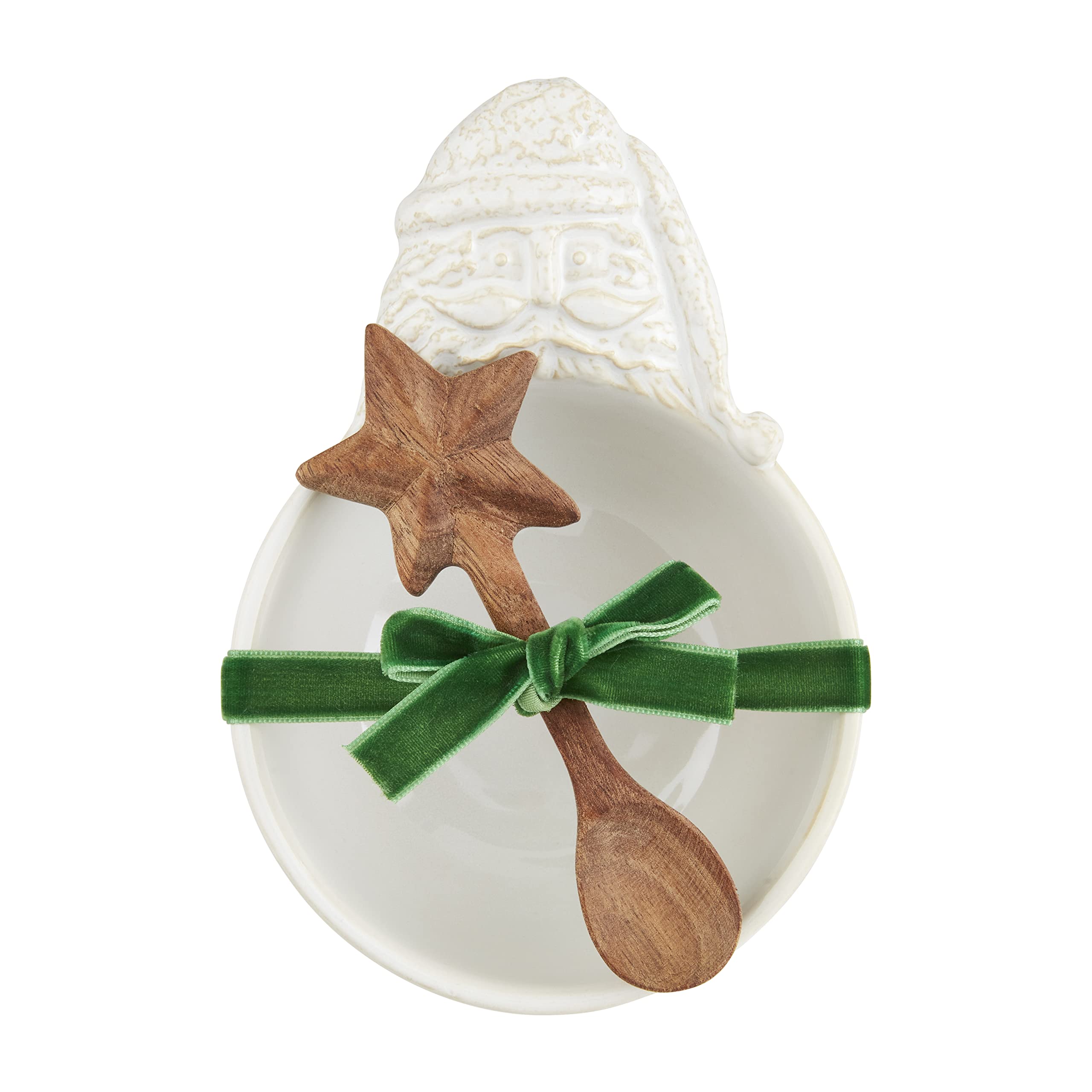 Mud Pie White Christmas Santa Candy Bowl & Spoon Set - Milk Glazed Stoneware, 6.25" X 4.5", Dishwasher Safe