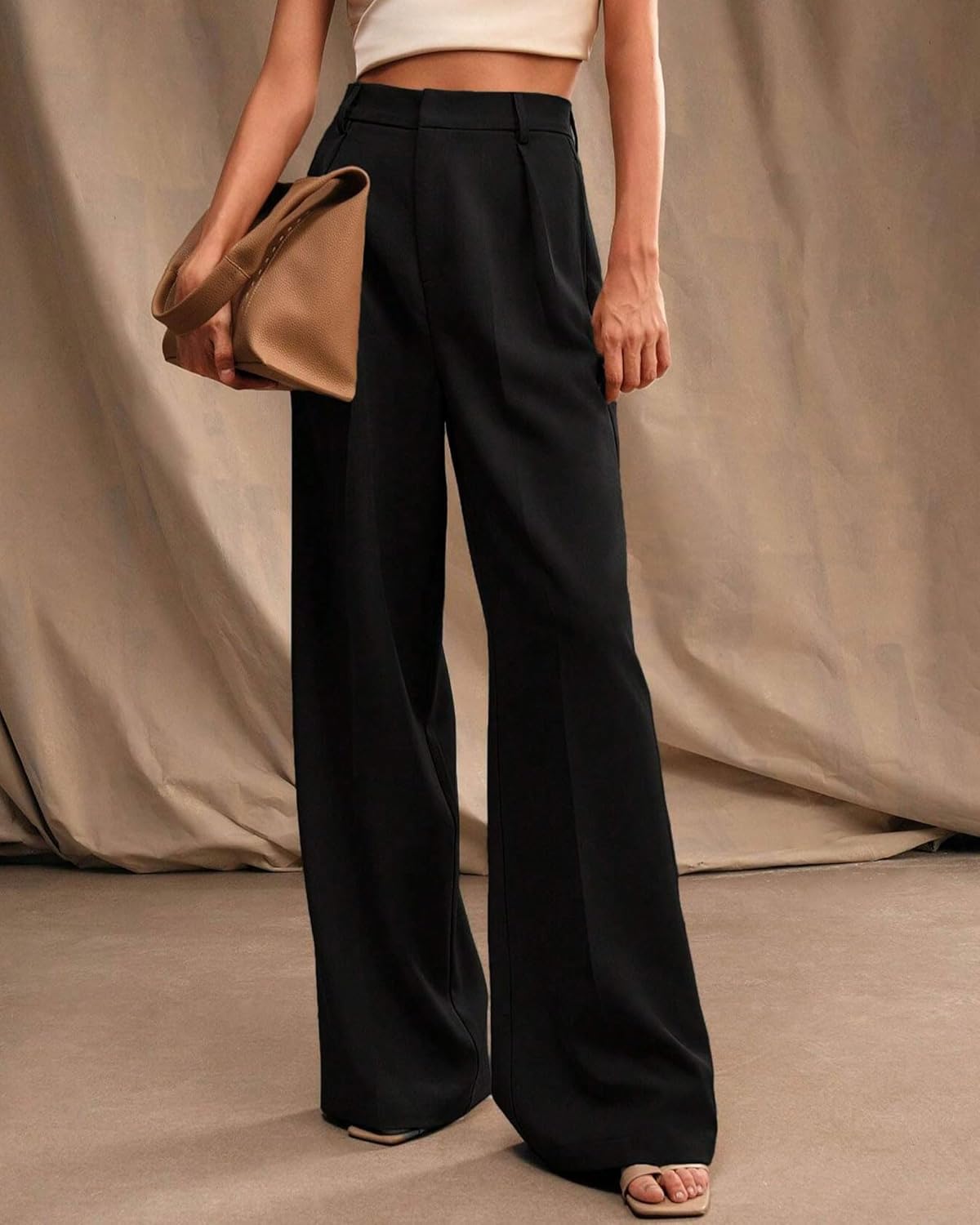 Womens Wide Leg Pants High Waist Straight Work Pants Office Business Casual Palazzo Trousers with Pockets Black M - Image 5
