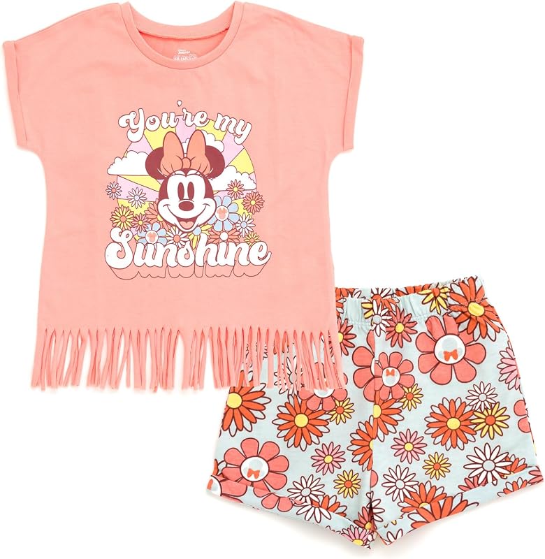 Conjunto de remera de Disney y pantalones cortos de rizo francés, tallas para bebés y niños grandes (12 meses - 14-16)
