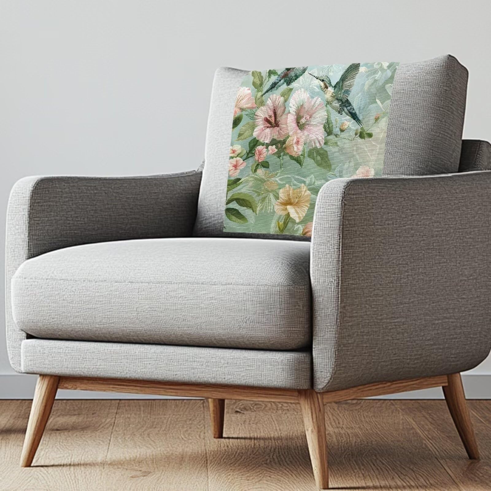 NETILGEN Sofa Headrest Covers Set of 1 Flower Hummingbird Washable Couch Chair Protector Non Slip for Living Room Quick Dry Breathable Sofa Chair Cover