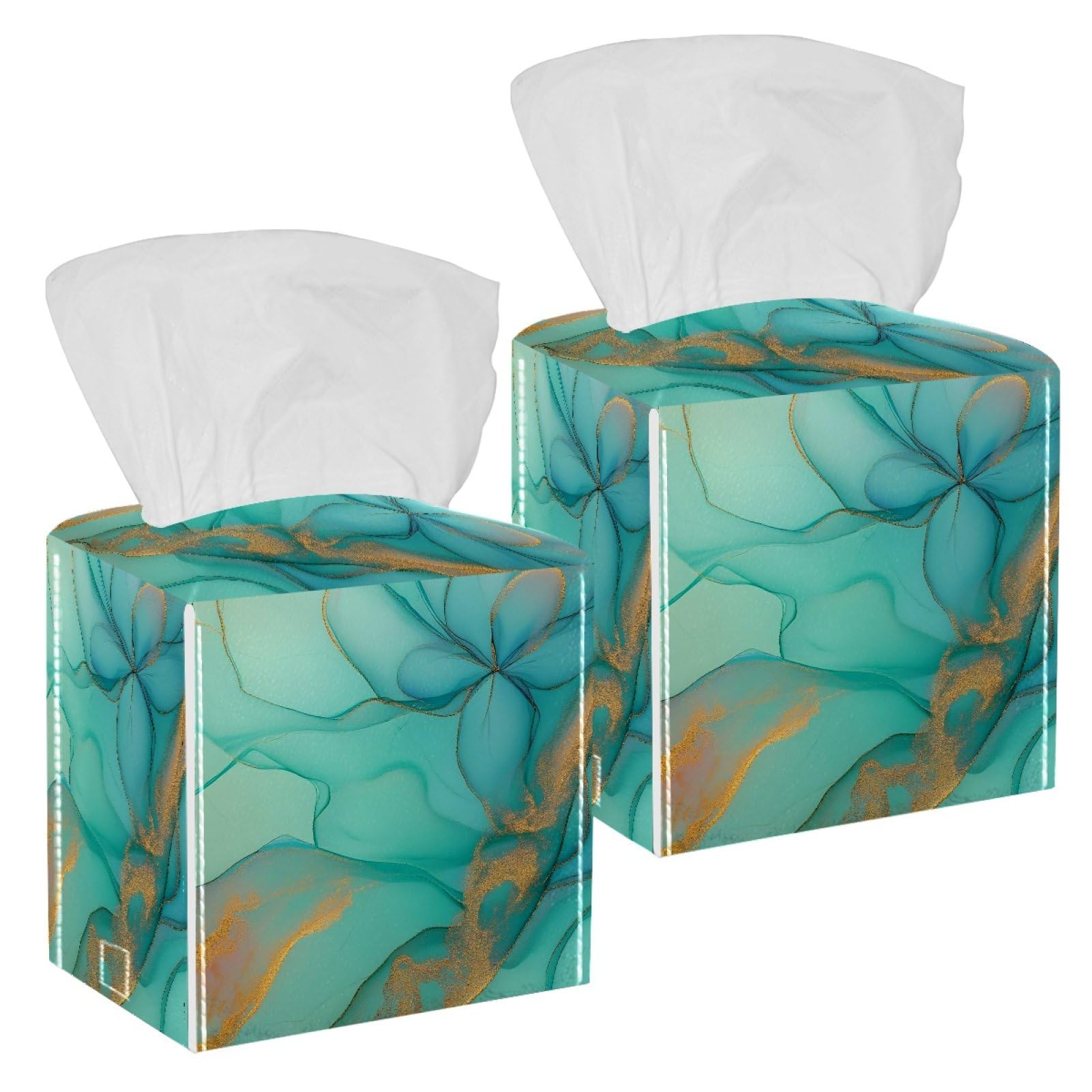 Marble Texture Tissue Box Cover, 2 Pack PU Leather Square Facial Tissue Dispenser Box holder for Home Office Car