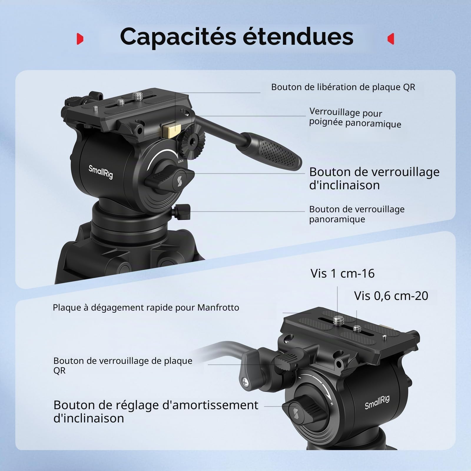 SMALLRIG 73''/185 cm Trépied Vidéo Robuste en Fibre de Carbone, Charge Max 10 Kg, Tête Fluide avec Inclinaison de +85° à -78°, Trépied de Voyage Poid du 2,7 Kg, Hauteur Pliée 87 Cm, AD-14-5441