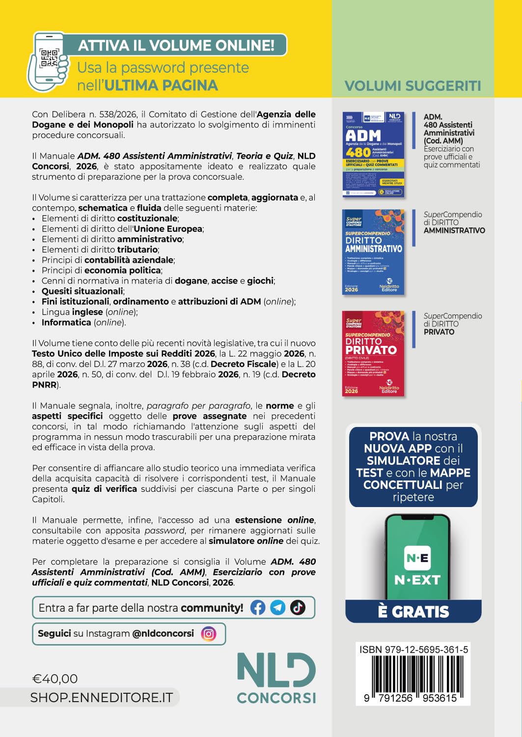 Concorso ADM Agenzia delle Dogane e dei Monopoli 480 Assistenti Amministrativi. Manuale di teoria e quiz 2026. Nuova ediz.