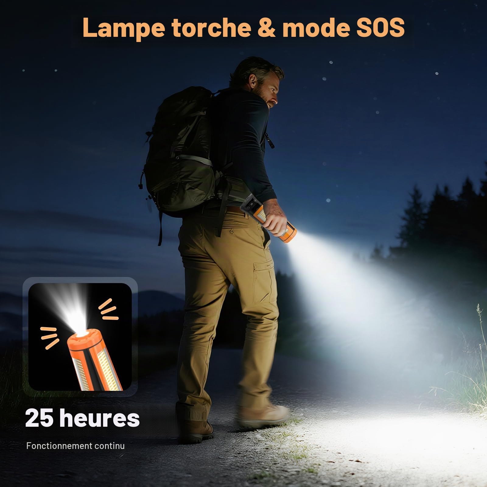 Projecteur de Chantier avec Trépied, 12000mAh Rechargeable Lampe de Camping LED à 3 Têtes, 5000LM 6500/4500/3500K Réglable & 5 Mode, Lampe de Travail Portable pour Pêche, Atelier, Urgence (Orange)