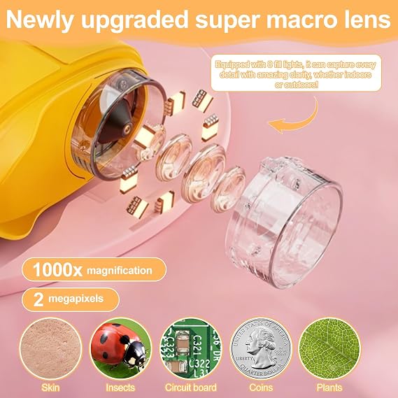 1000X Handheld Digital Microscope for Kids, Kids Microscope with 2.0'' IPS Screen, Portable Mini Microscope for Outdoor Exploration, STEM Science Learning Toy, Birthday Gift for Boys Girls Age 4–12