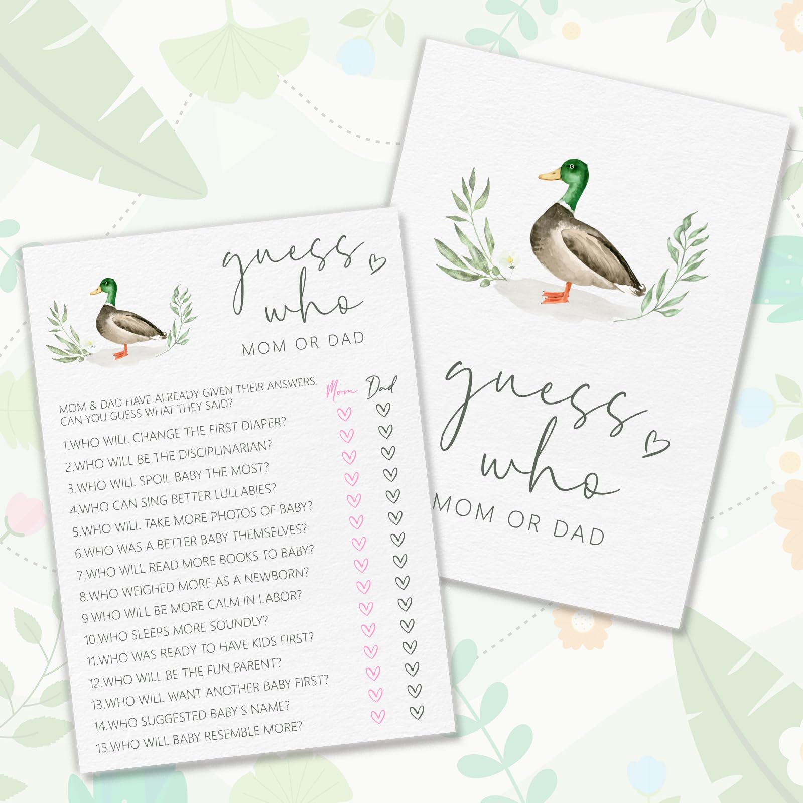 CWIOQPYI Hilarious Mallard Duck Baby Shower Games, Guess Who Mom Or Dad -Gender Reveal Party Games-A Little Cutie is on The Way Gender Neutral Party Supplies-B07