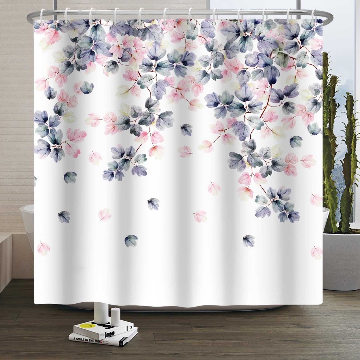 Xiaoterna Eucalyptus Leaf Shower Curtain Spring Leaves Shower Curtain Spring Botanical Bathroom Curtain Watercolor Colorful Plant Shower Curtain Machine Washable Waterproof Fabric 120x180cm