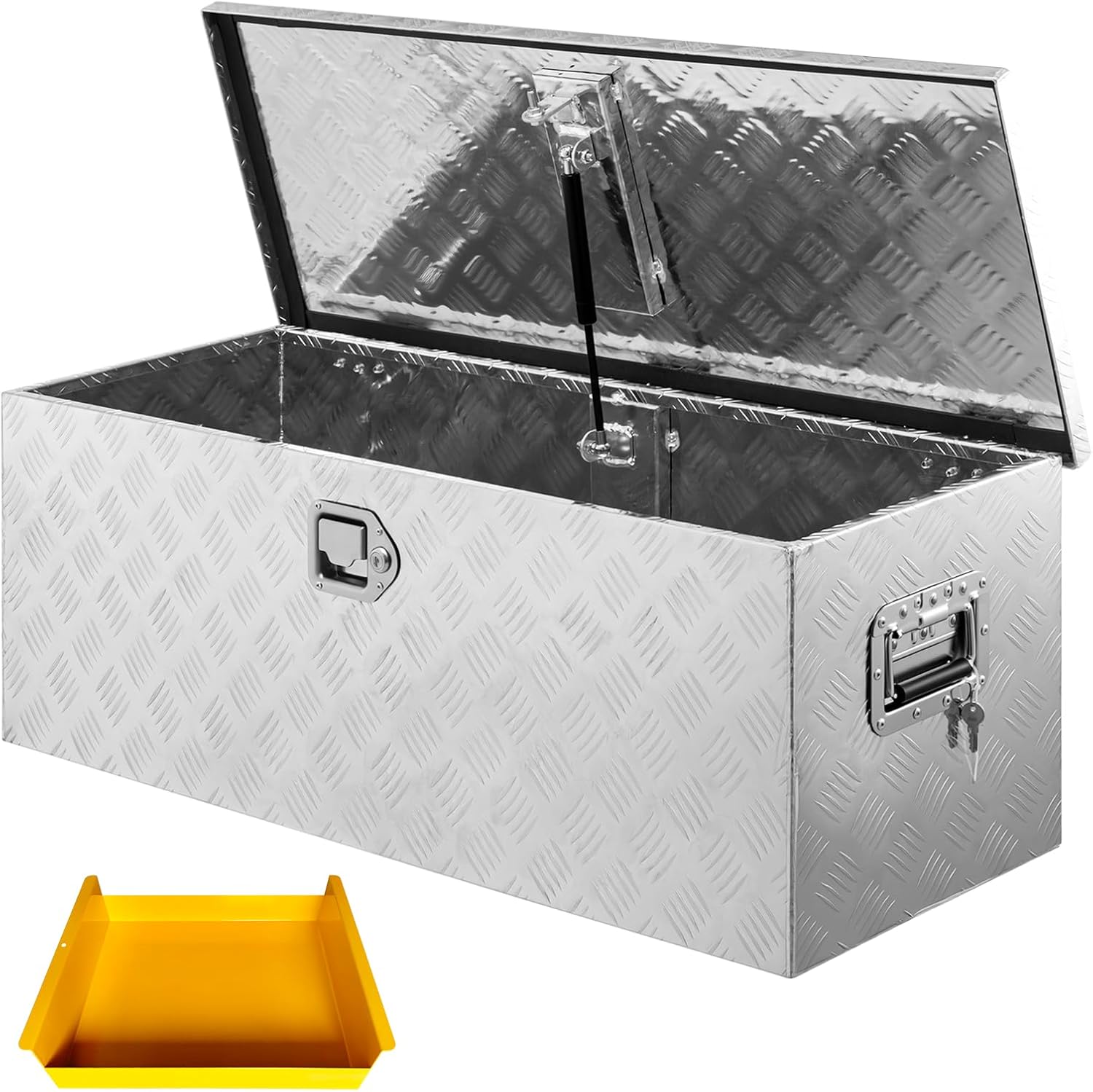 Truck Bed Tool Box Aluminum with Lock and Keys, 36x15x15 Inch, Weatherproof Storage Chest Organizer, Side Handles, Gas Strut Lid, Large Capacity Heavy Duty Steel Metal Tool Box for Pickup, Trailer, RV