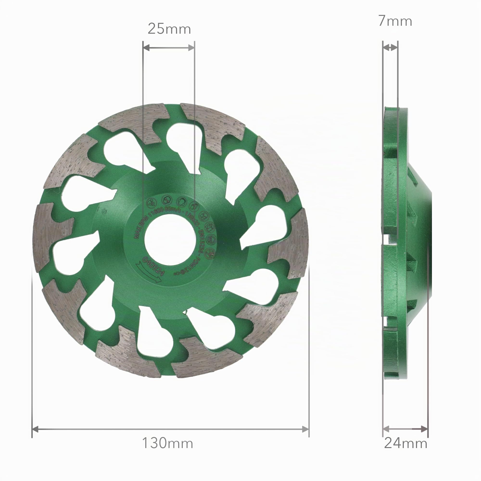 PRODIAMANT Diamant-Schleiftopf 130 mm x 25 mm grün – Universal für Beton & Estrich – Für Betonschleifer – Bohrung 25 mm – Schleifteller