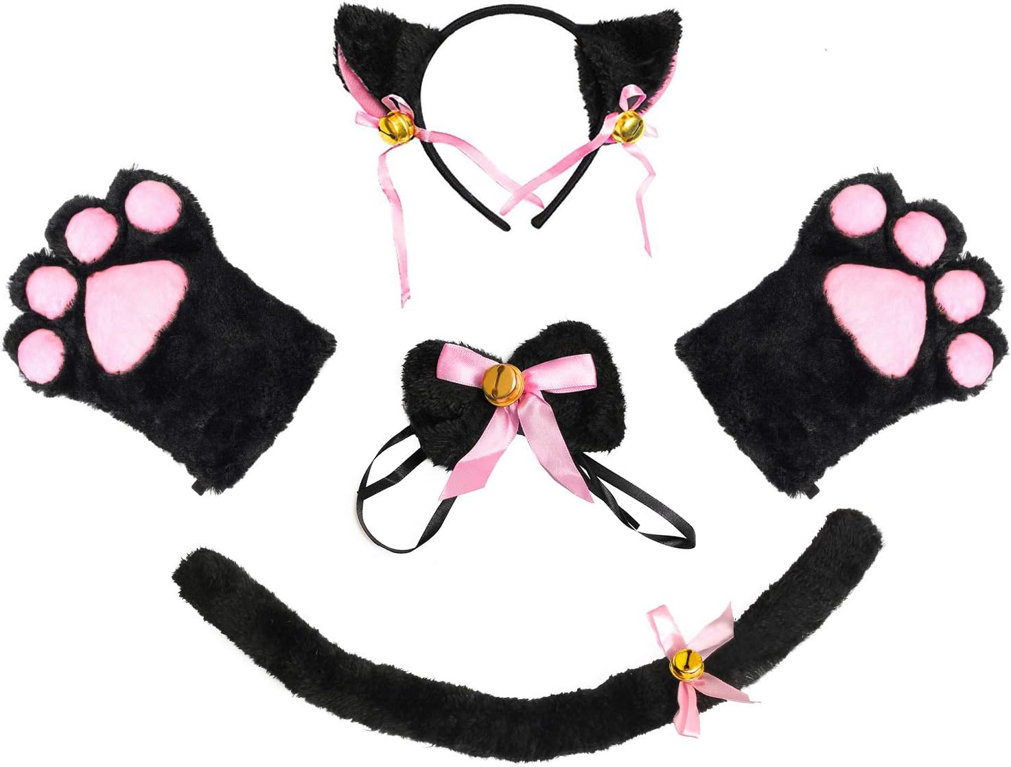 Beelittle Cat Cosplay Costume Accessories Kitten Ears Tail Collar Paws for Women Girl Halloween Dress Up
