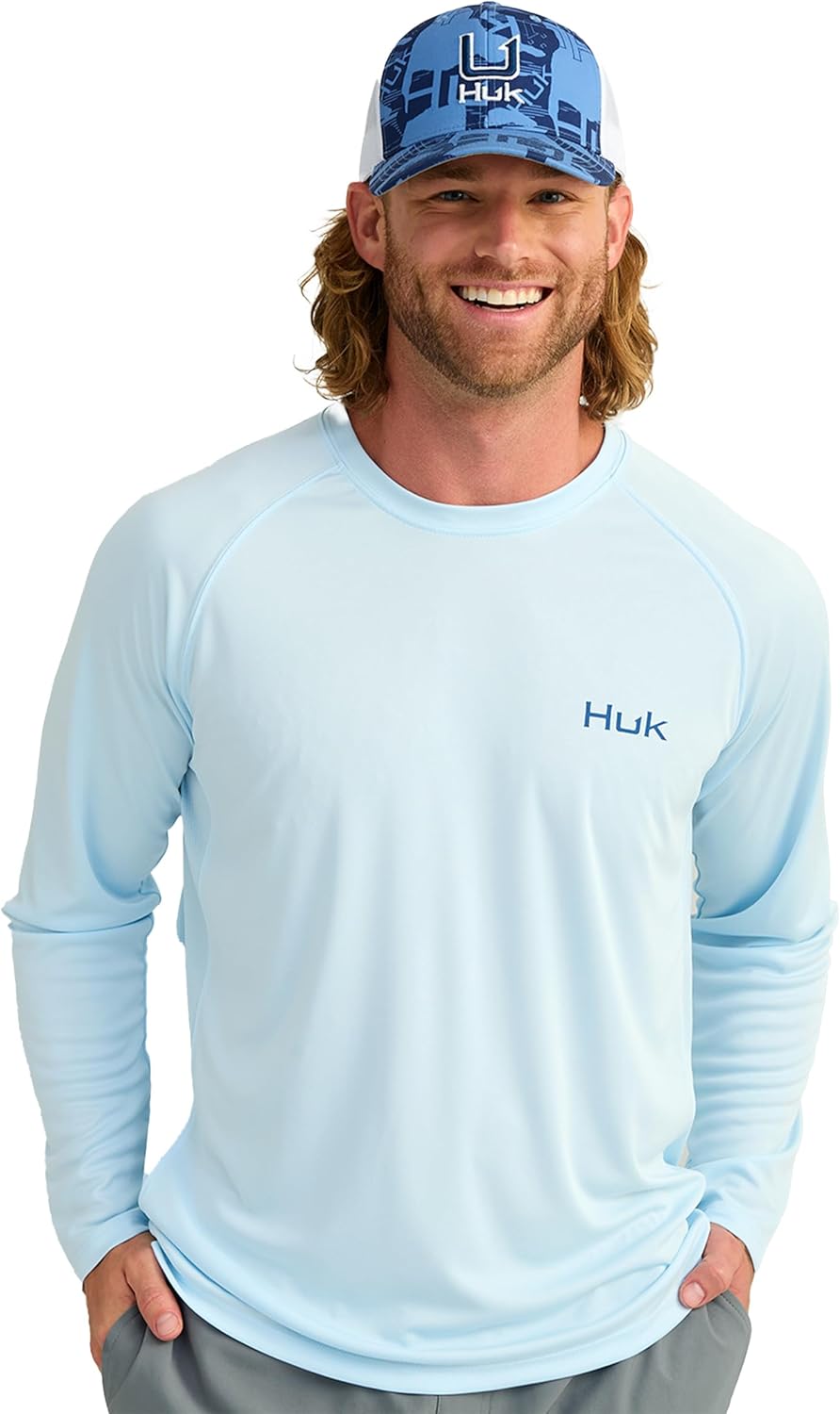 HUK Men's Pursuit Patterned Crew, Performance Fishing Long Sleeve Shirt