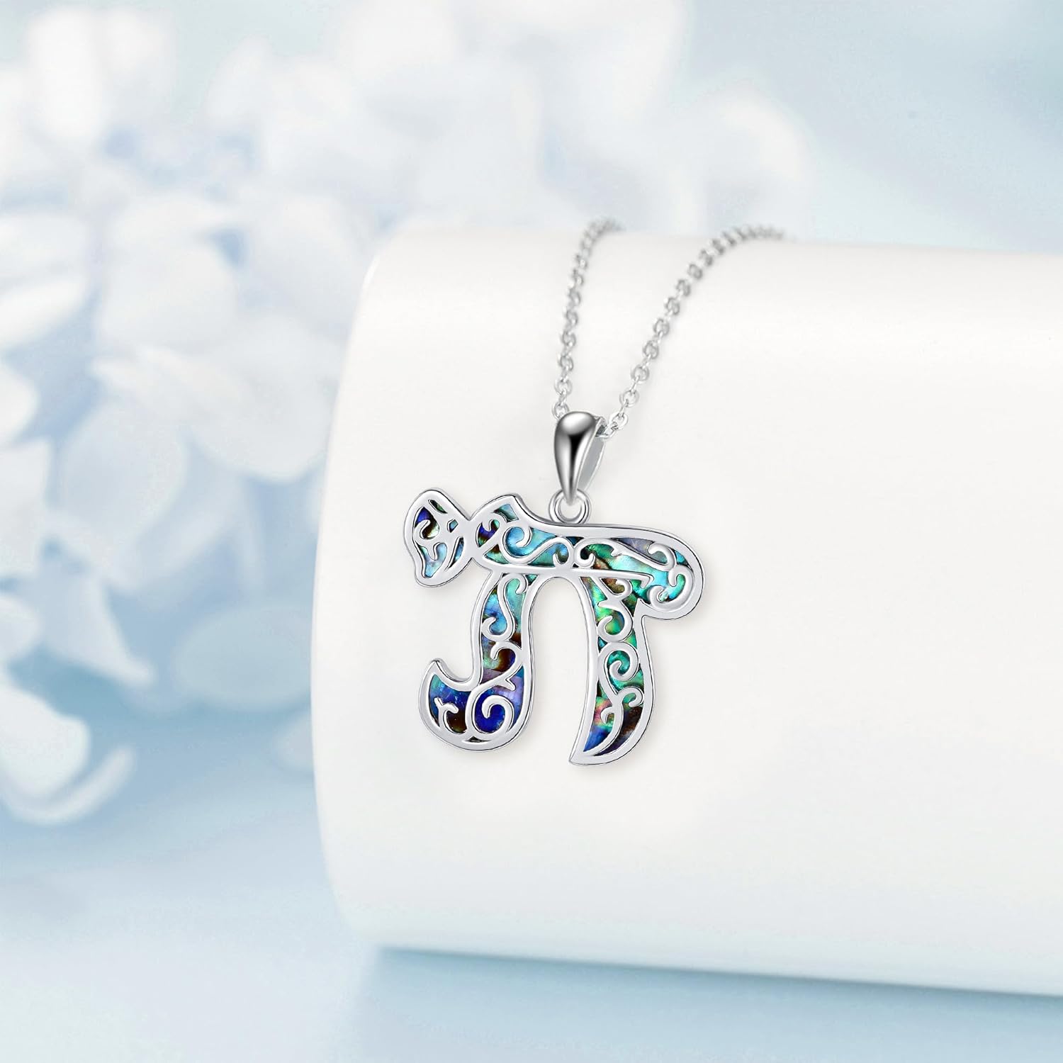 Chai Necklace 925 Sterling Silver Abalone Shell Chai Pendant Necklace Hebrew Jewish Jewelry Gifts for Women - Image 3